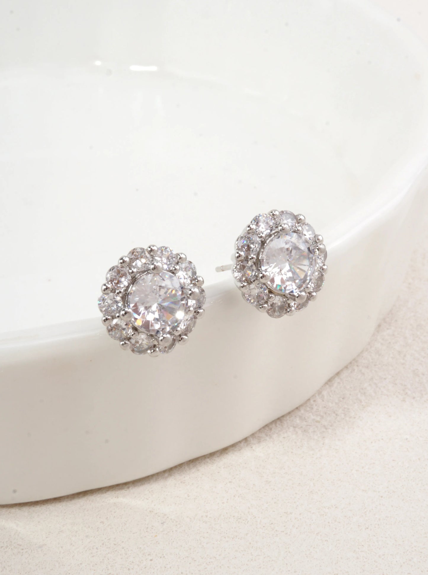 14K Gold Dipped Round Halo CZ Stud Earrings