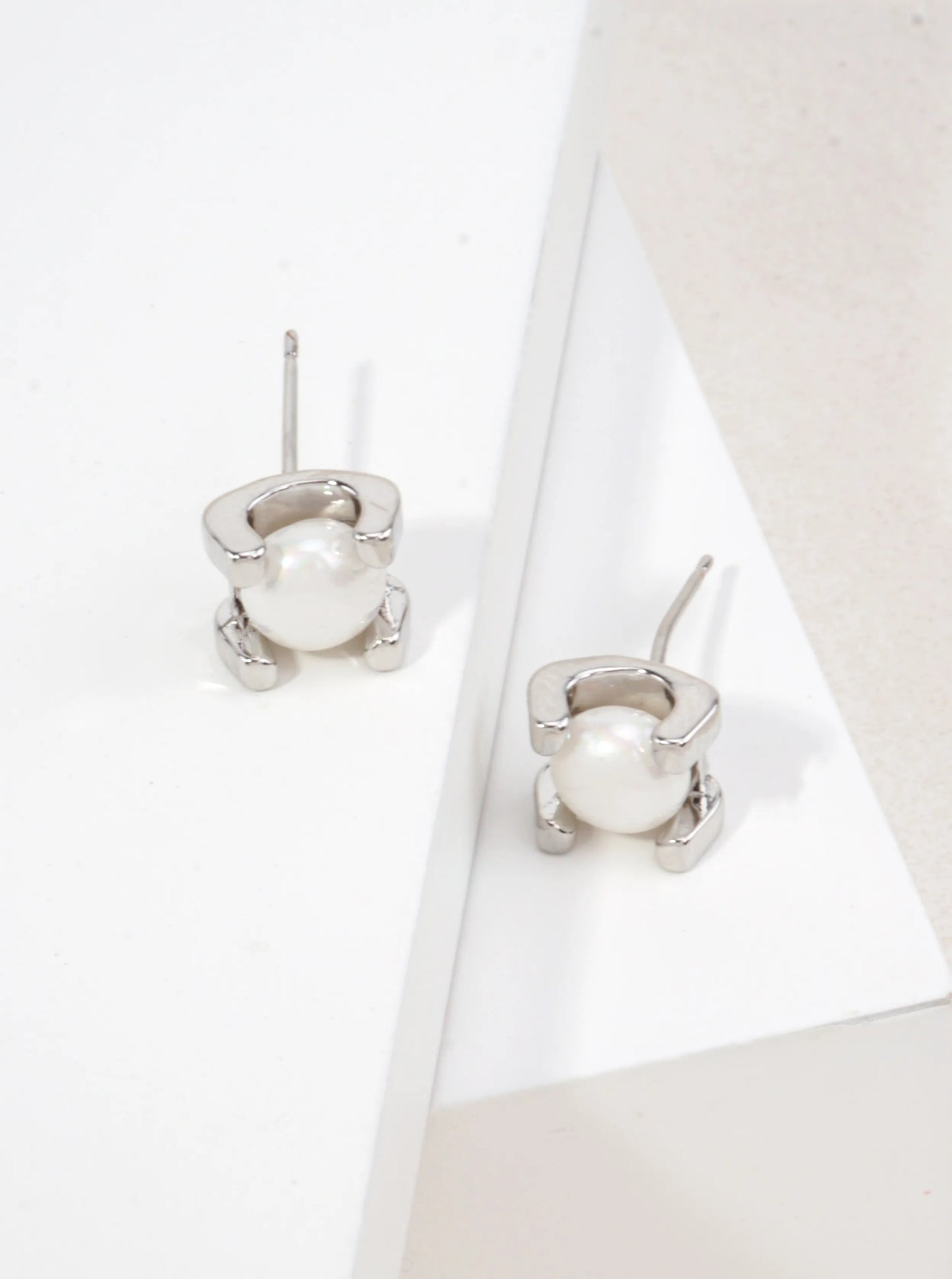 14K Gold Dipped Pearl Square Stud Earrings
