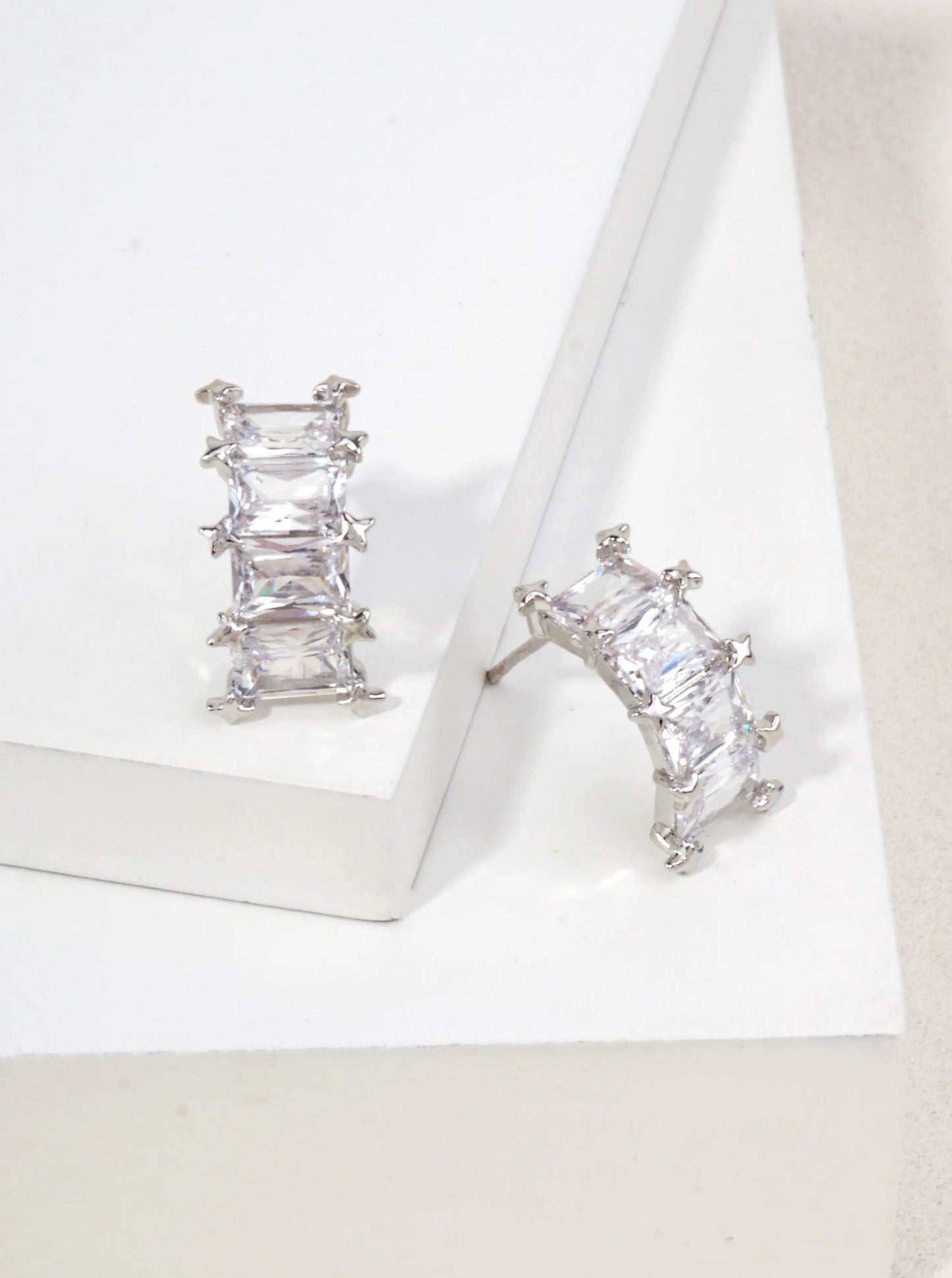 14K Gold Dipped Princess Cut CZ Huggie Earrings