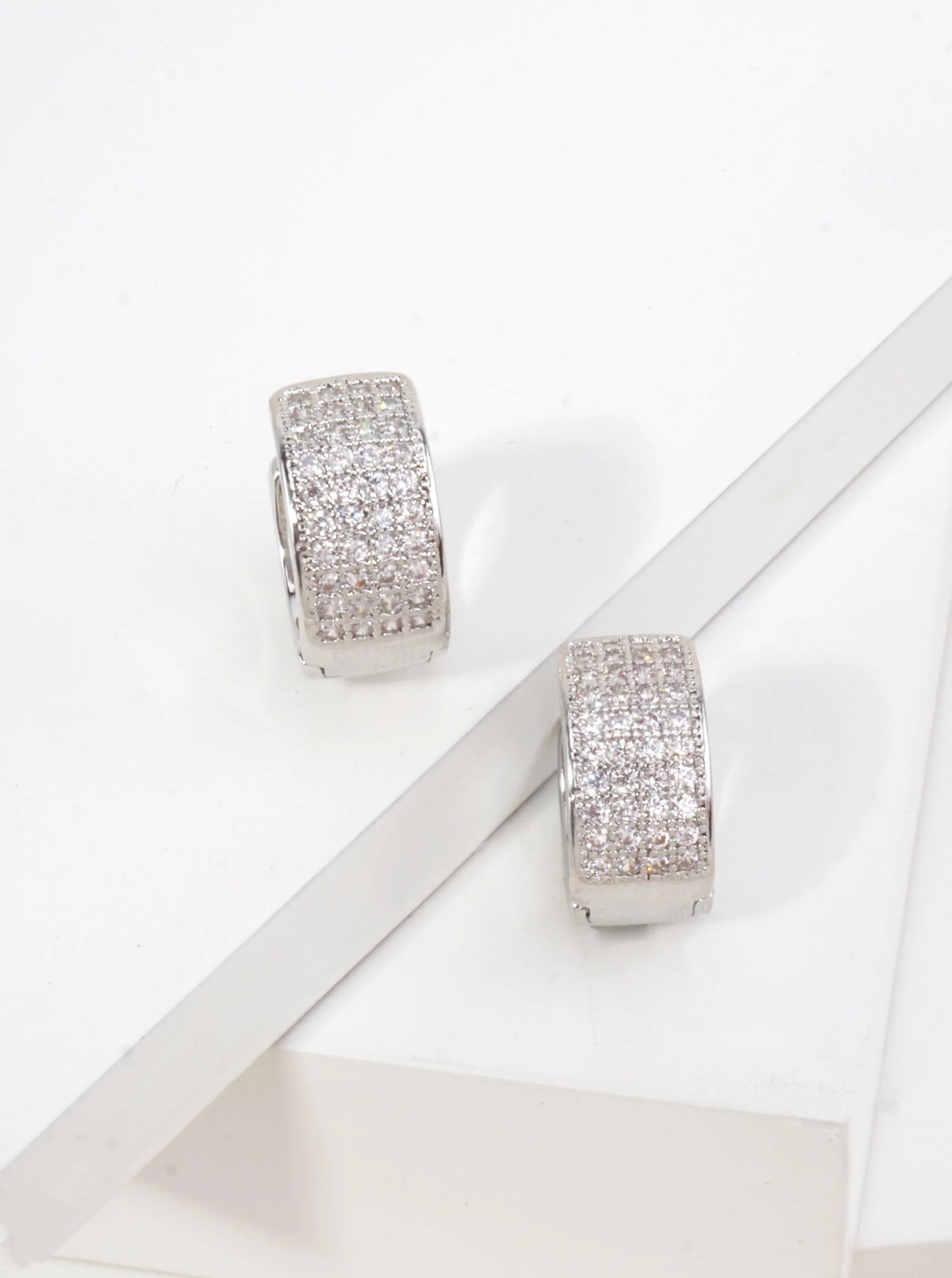 14K Gold Dipped Wide Pave CZ Huggie Earrings