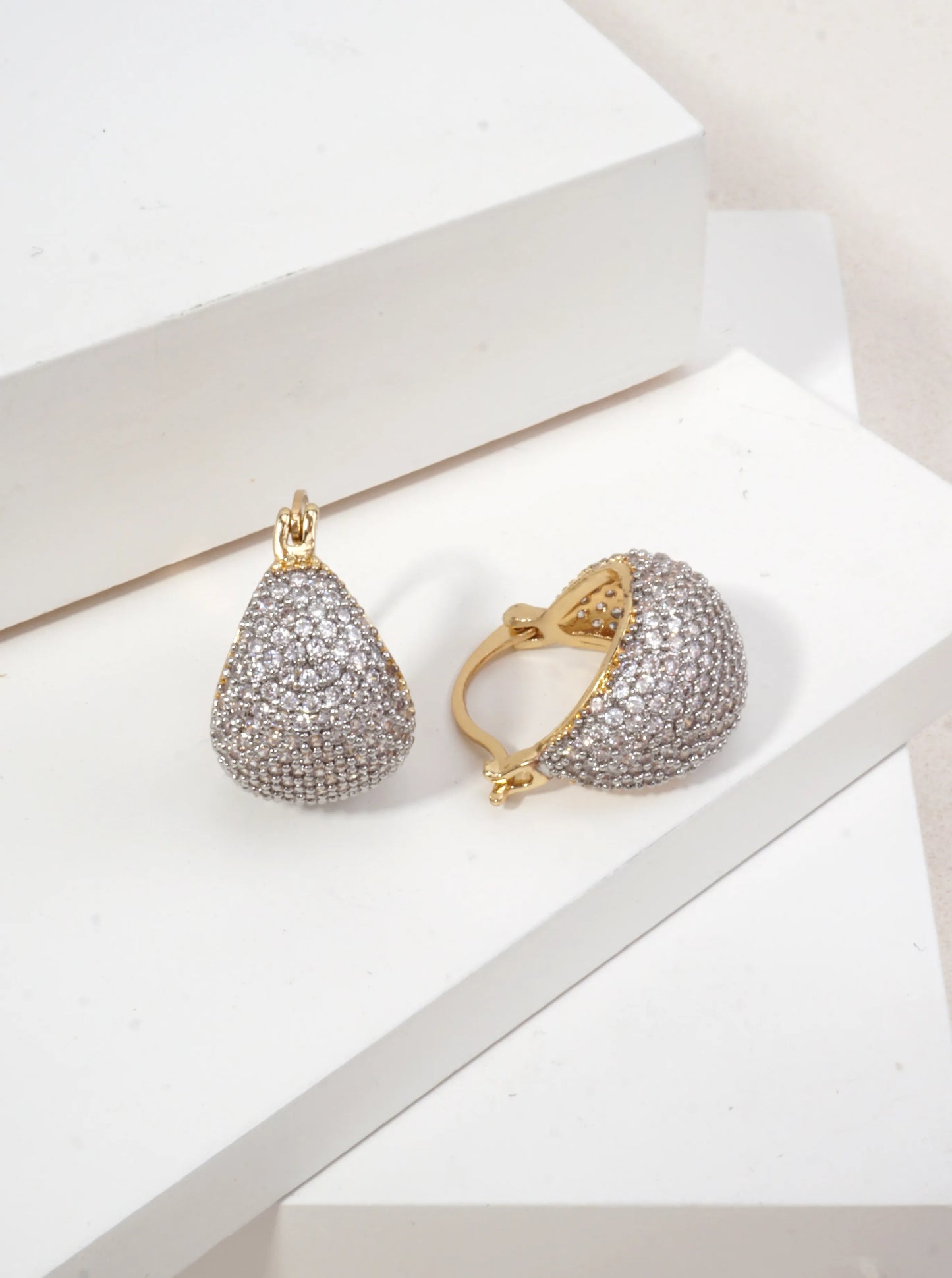 14K Gold-Dipped Pave CZ Teardrop Hoop Earrings