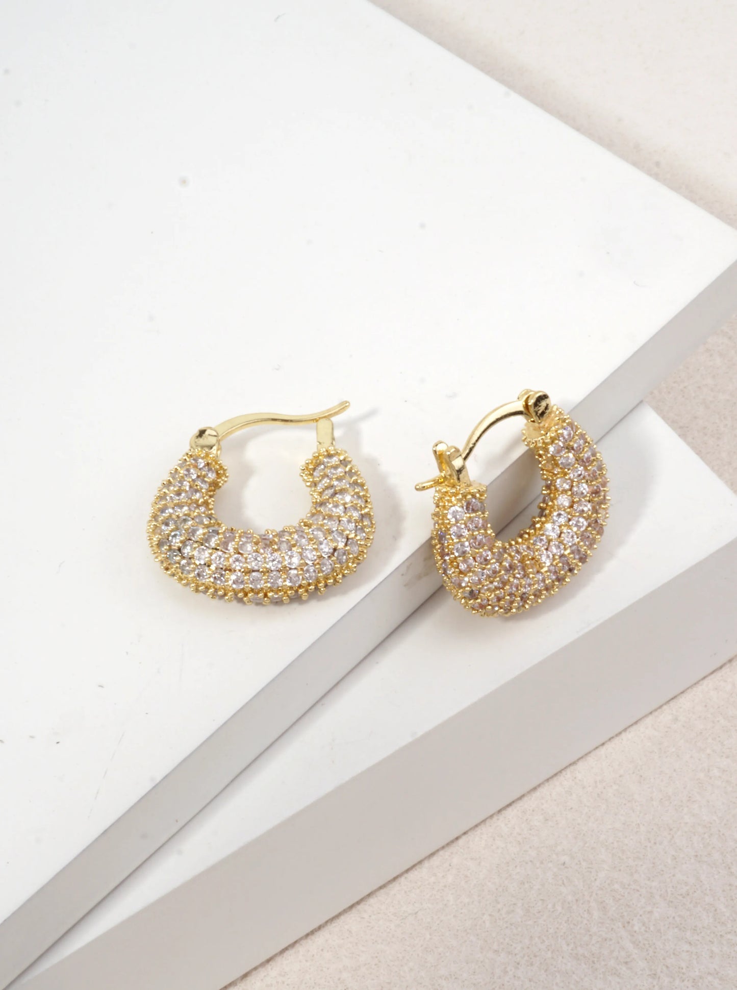14K Gold Dipped CZ Pave Hoop Earrings