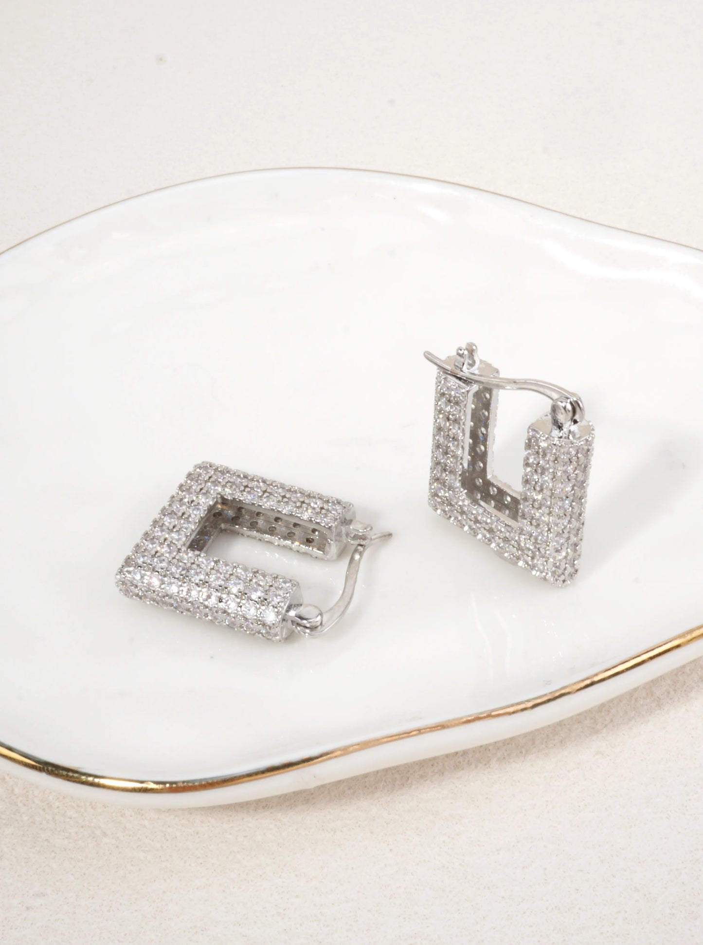14K Gold Dipped CZ Square Hoop Earrings