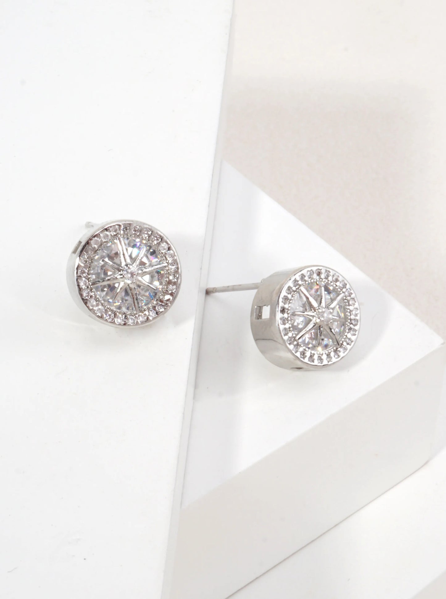 14k Gold Dipped Compass CZ Stud Earrings