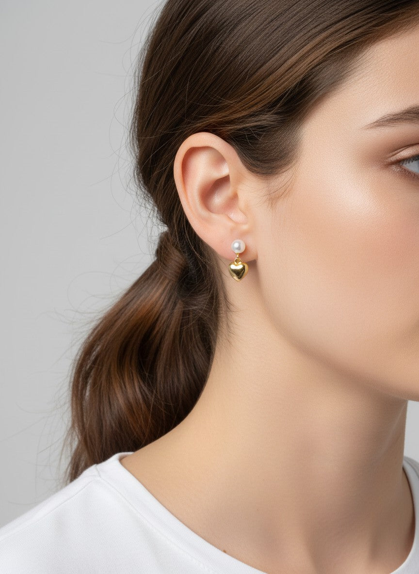 14K Gold-Dipped Pearl Heart Drop Earrings