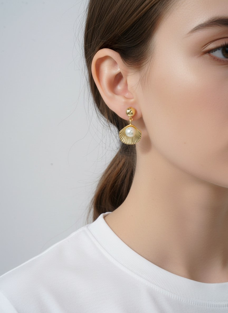 14K Gold-Dipped Pearl Shell Drop Earrings
