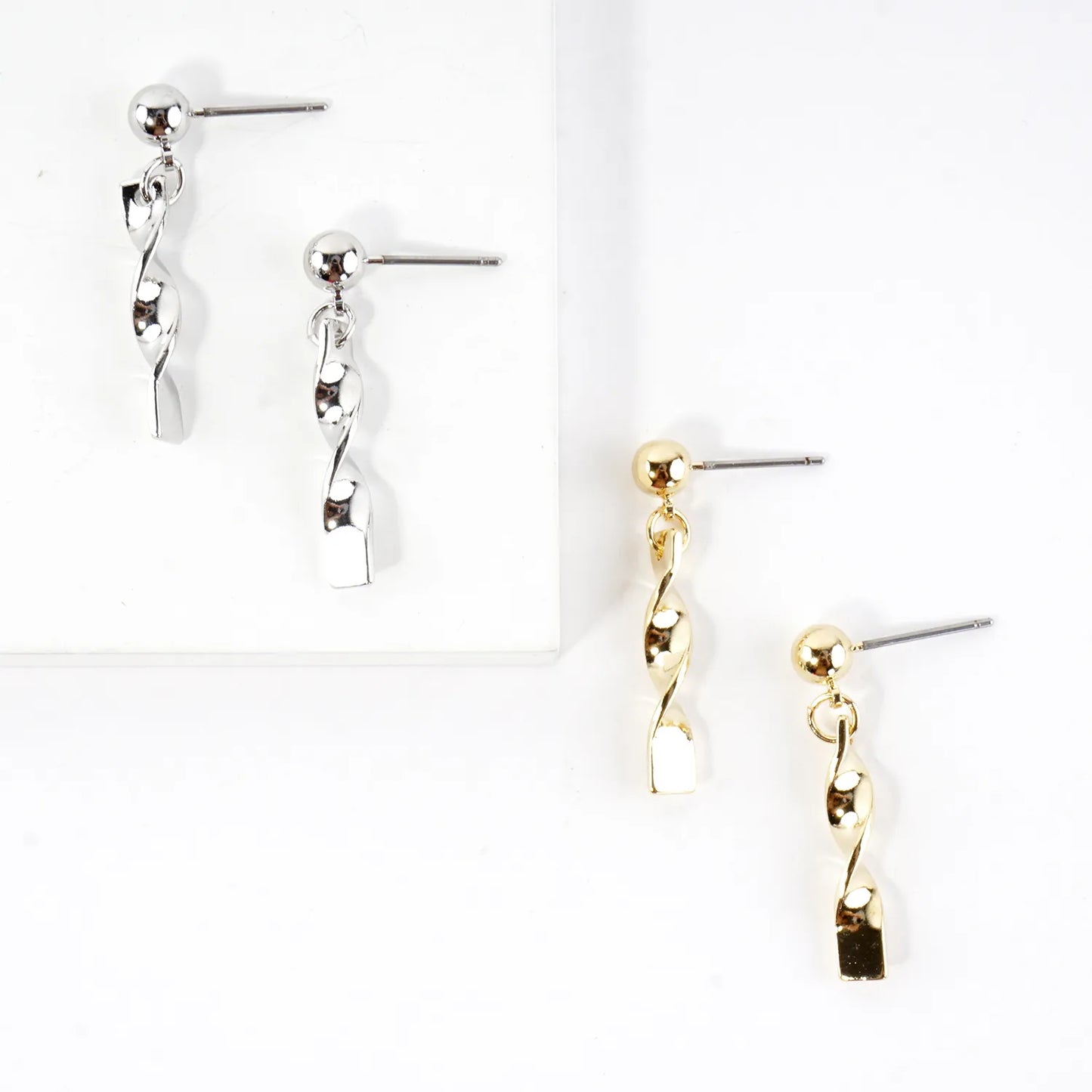 Dainty Brass Swirl Bar Drop Earrings
