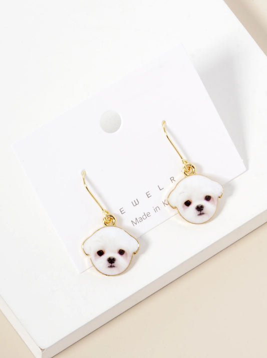 Dainty Dog Face Dangle Drop Earrings