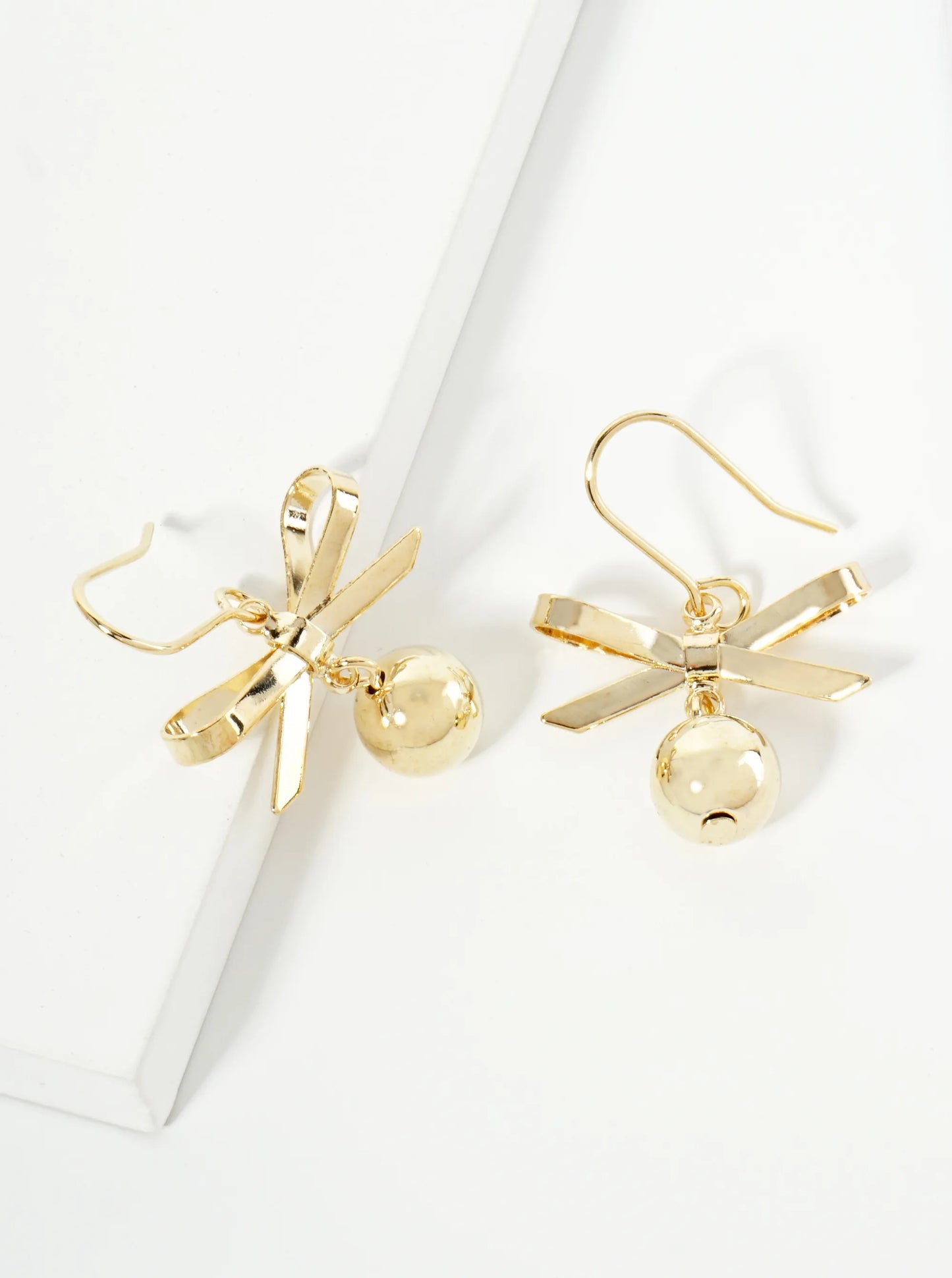 Dainty Polished 14K-Gold-Dipped Ribbon Bow Drop Earrings