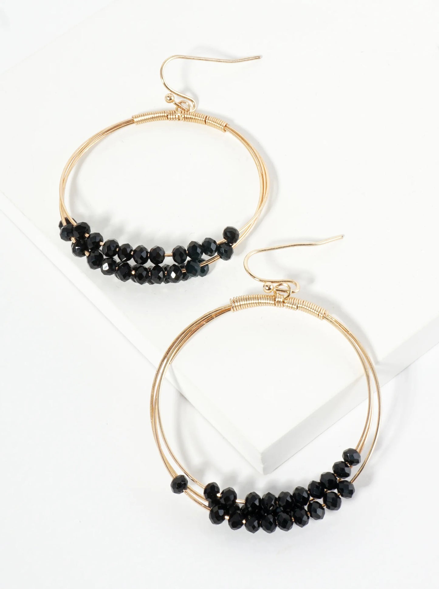 Dangle Earrings With Three Wire Hoops Accented With Glass Beads