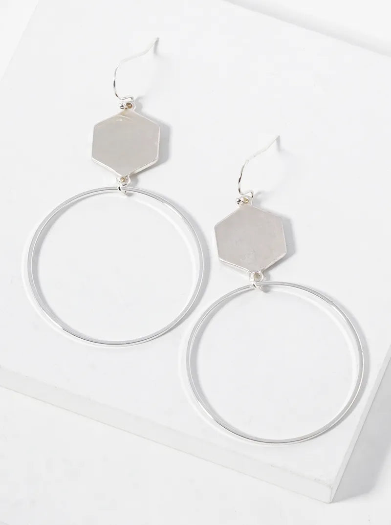 Delicate Circle Drop Hexagon Dangle Drop Earrings