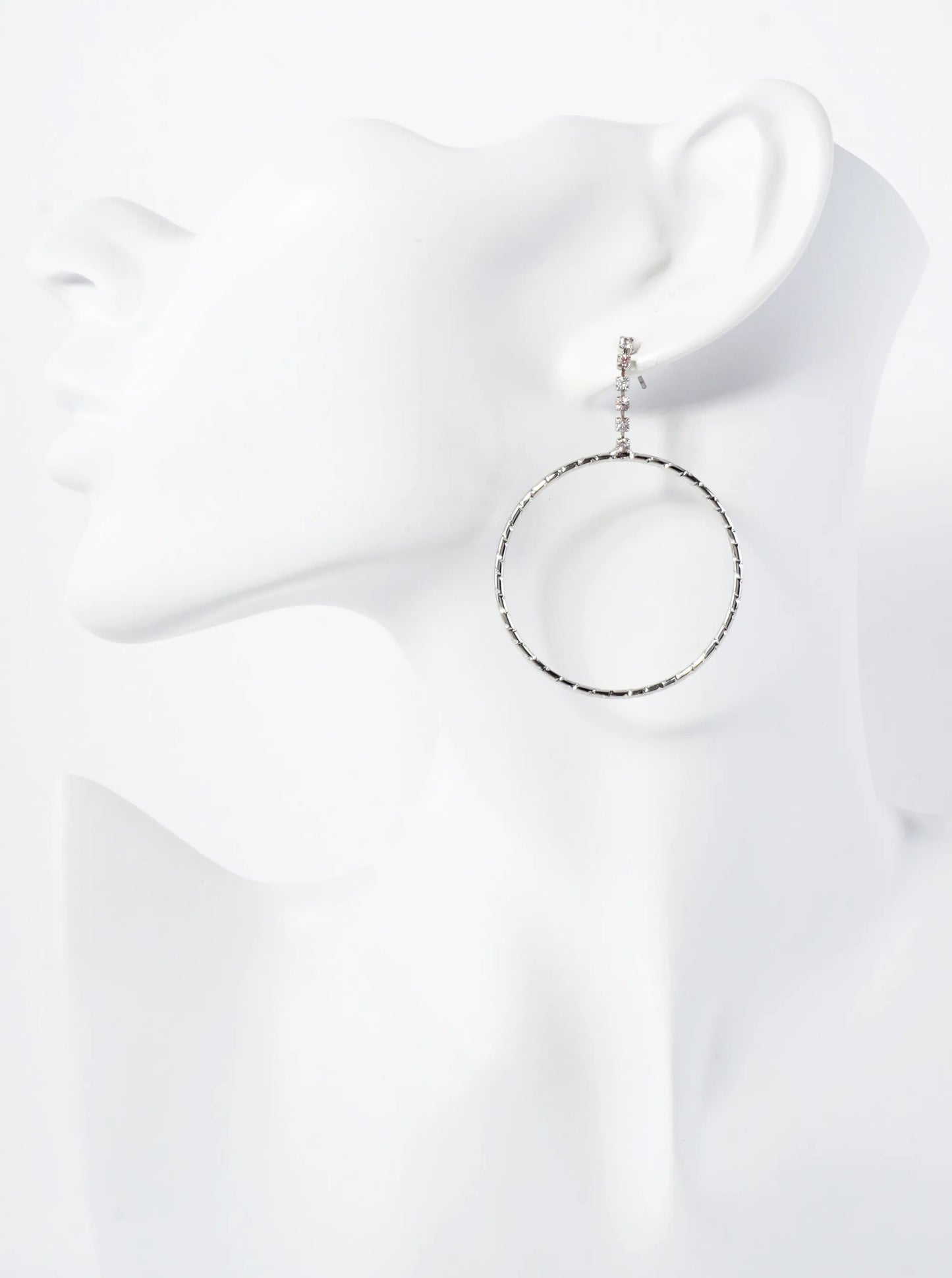 Delicate Crystal Chain Drop Textured Circle Earrings