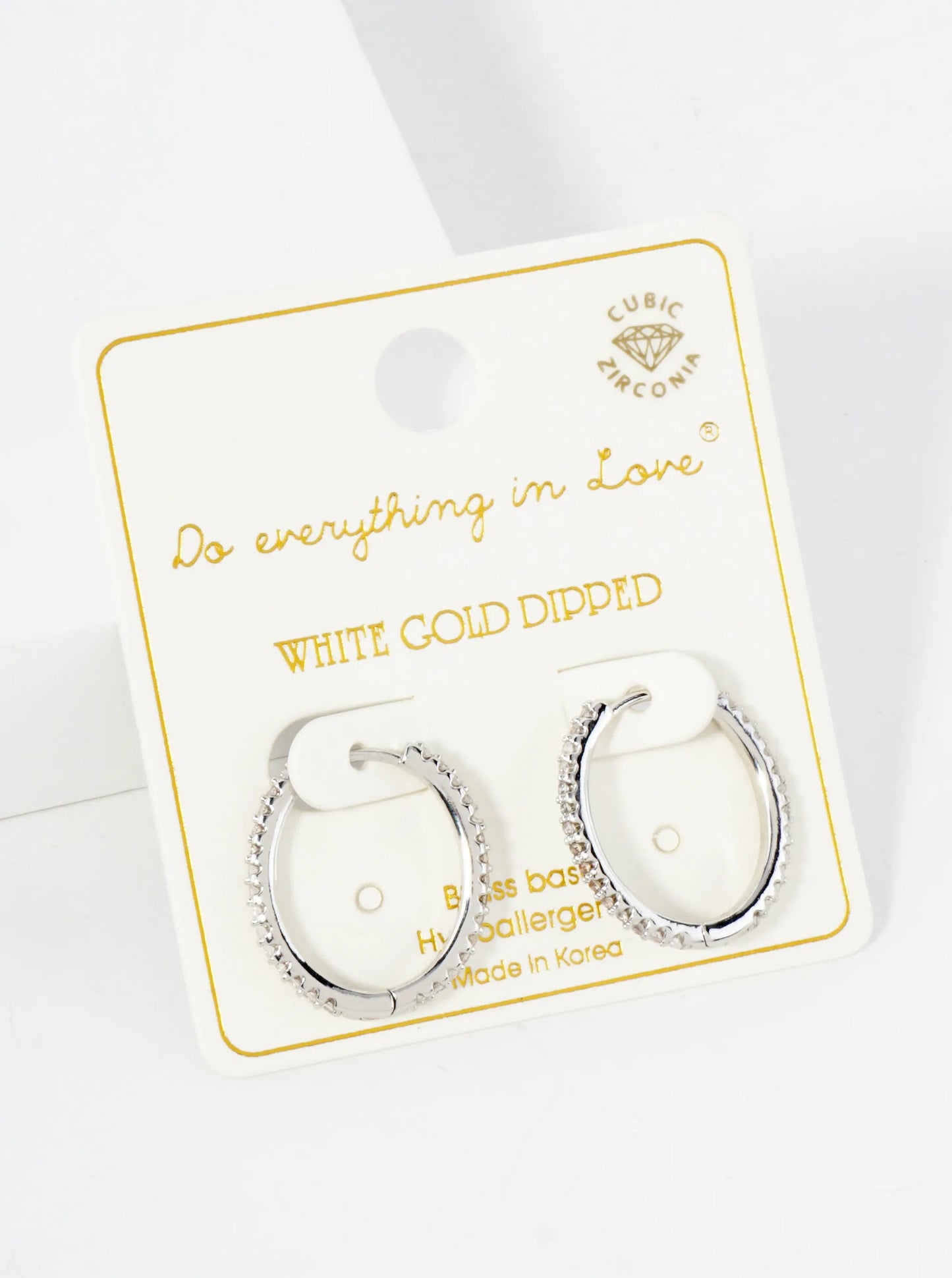 Delicate French-V-Split-Set Cubic-Zirconia Oval Shaped 14K-Gold-Dipped 20mm Brass Hoop Earrings