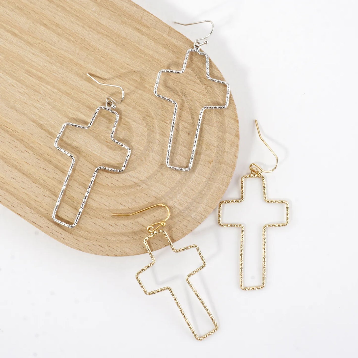 Diamond-Cut Cross Dangle Drop Earrings