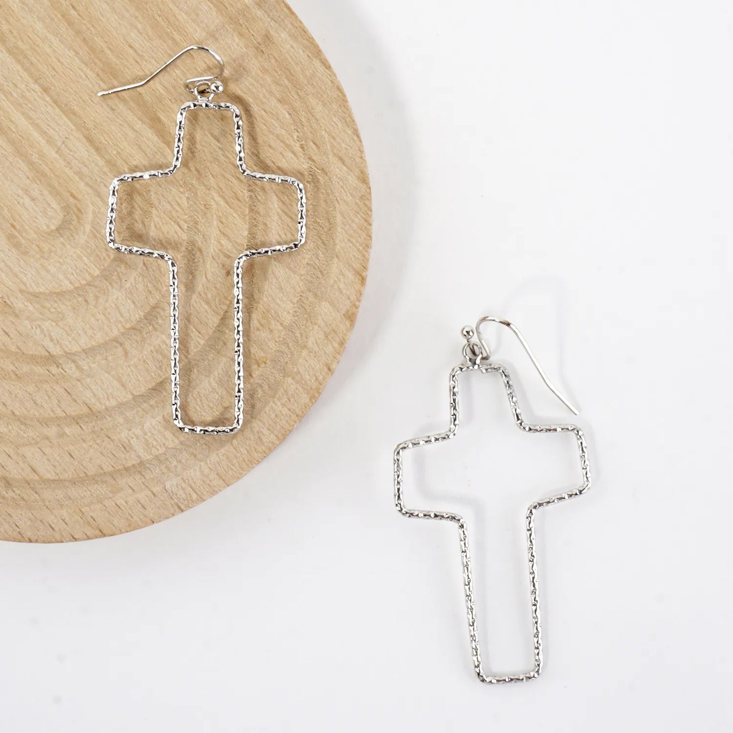 Diamond-Cut Cross Dangle Drop Earrings