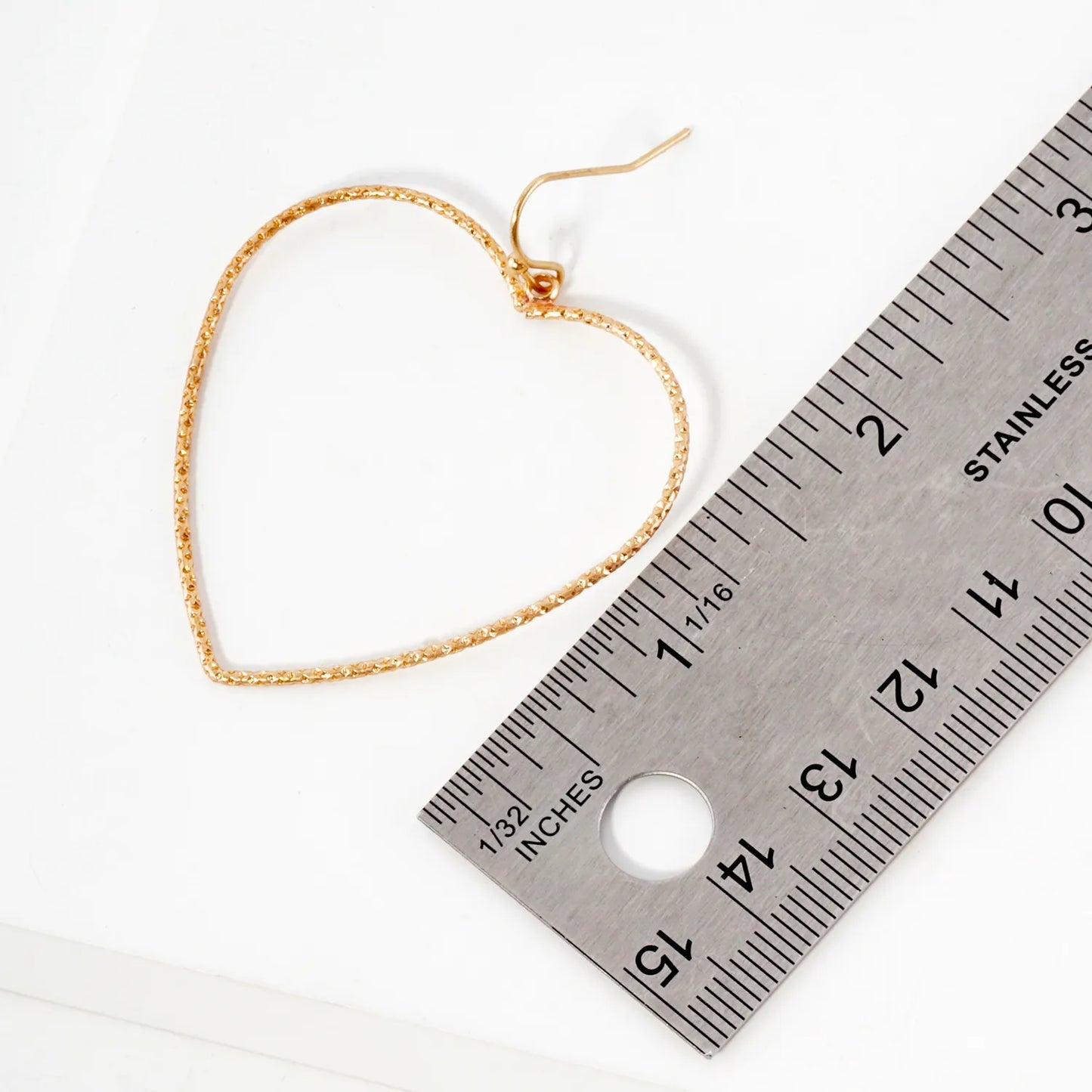 Diamond-Cut Textured Brass Heart Dangle Earrings