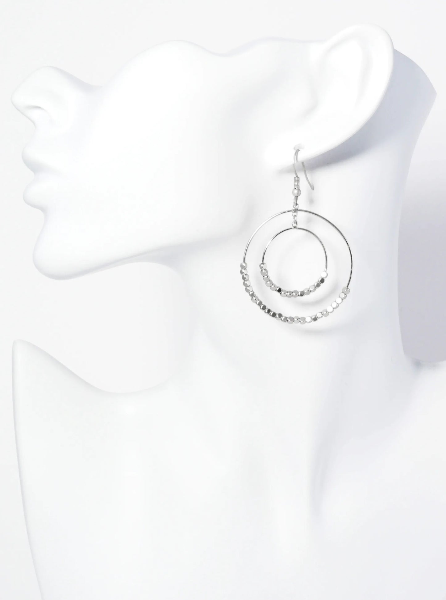 Double Circle Wire Earrings With Small Metallic Beads
