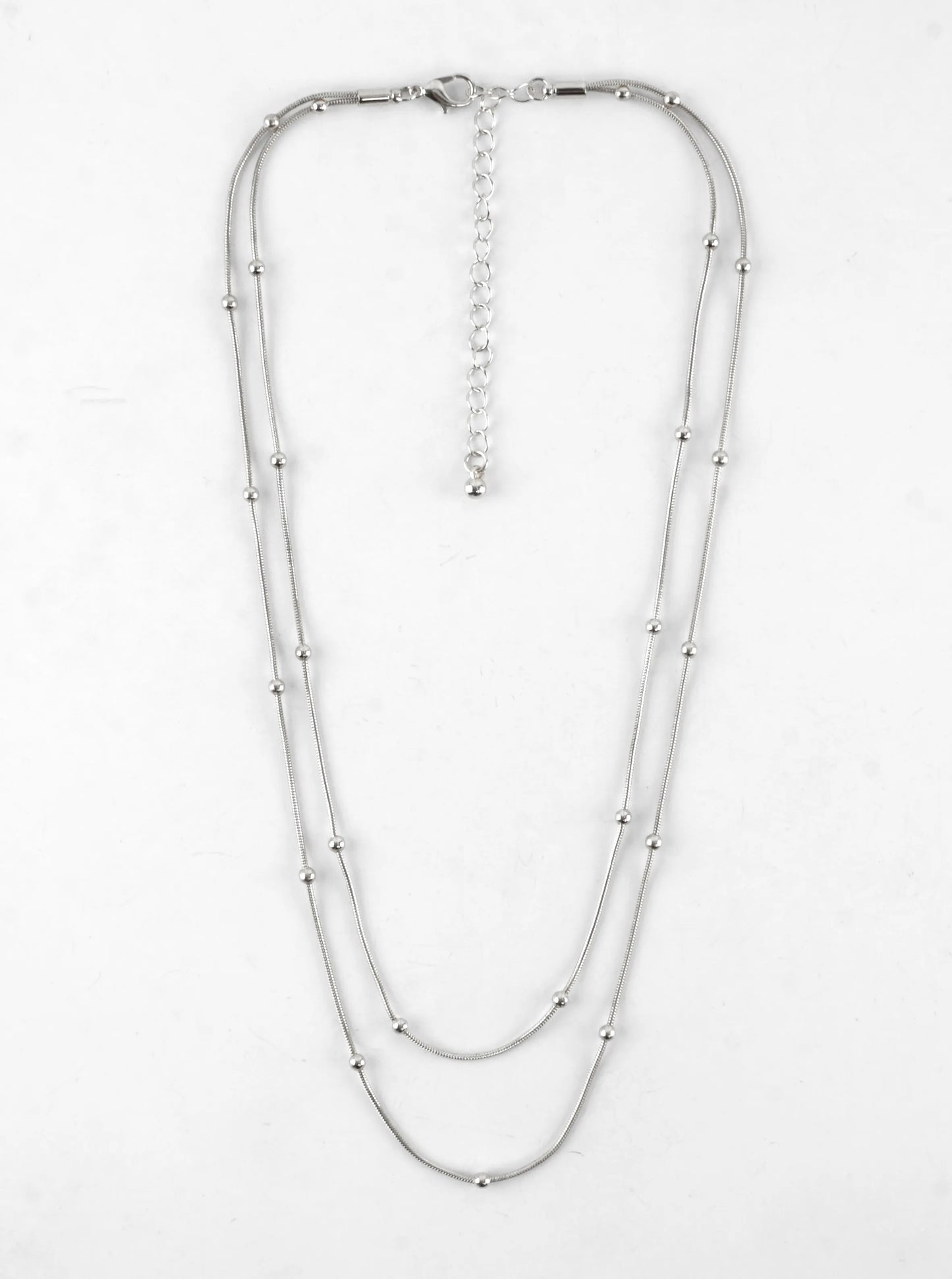 Double Layer Station Bead Snake Chain Necklace