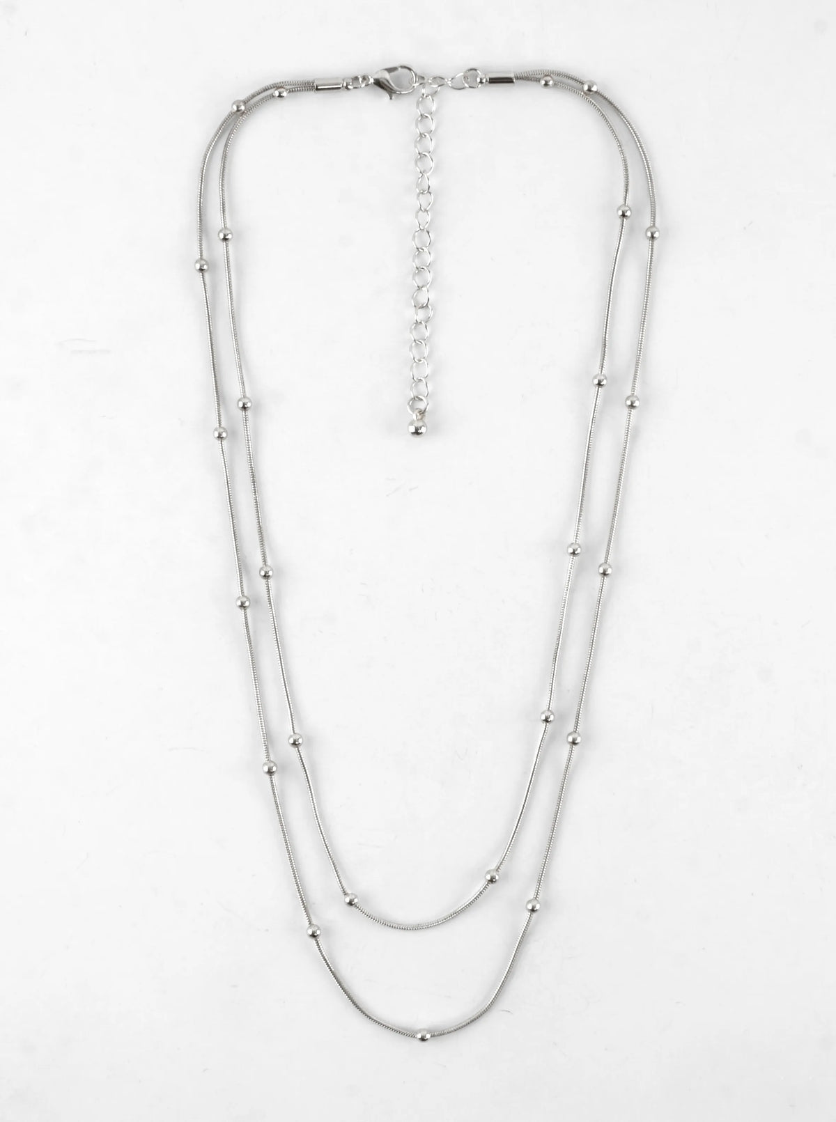 Double Layer Station Bead Snake Chain Necklace