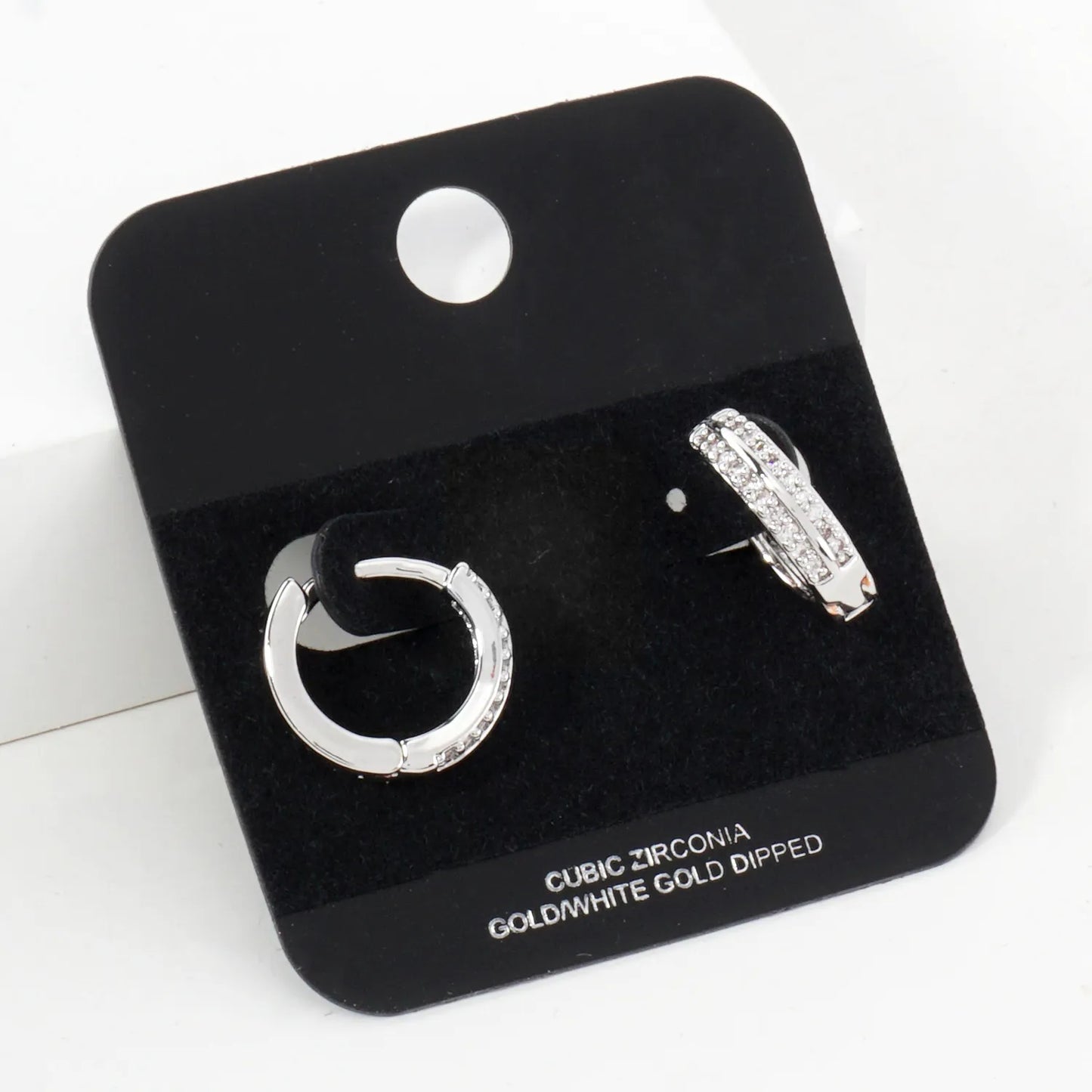 Double-Row Pave-Set Cubic-Zirconia 13mm Gold-Dipped Brass Minimalist Huggie Hoop Earrings
