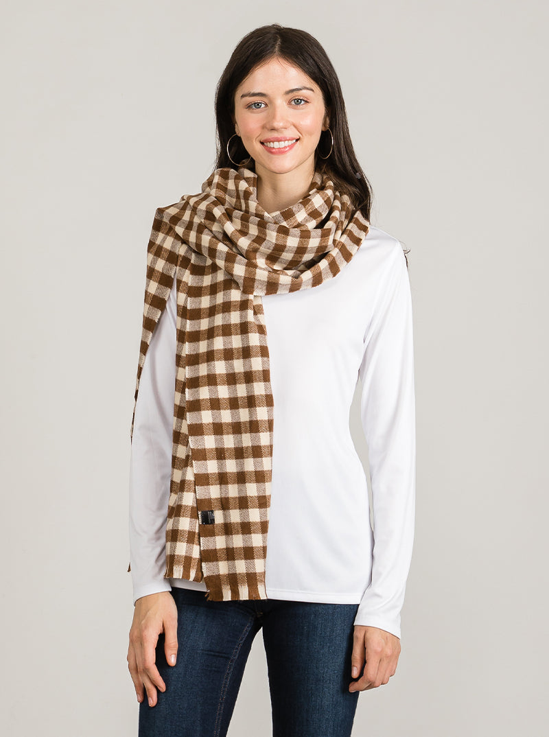 Double Sided Checkered Soft Acrylic Oblong Scarf