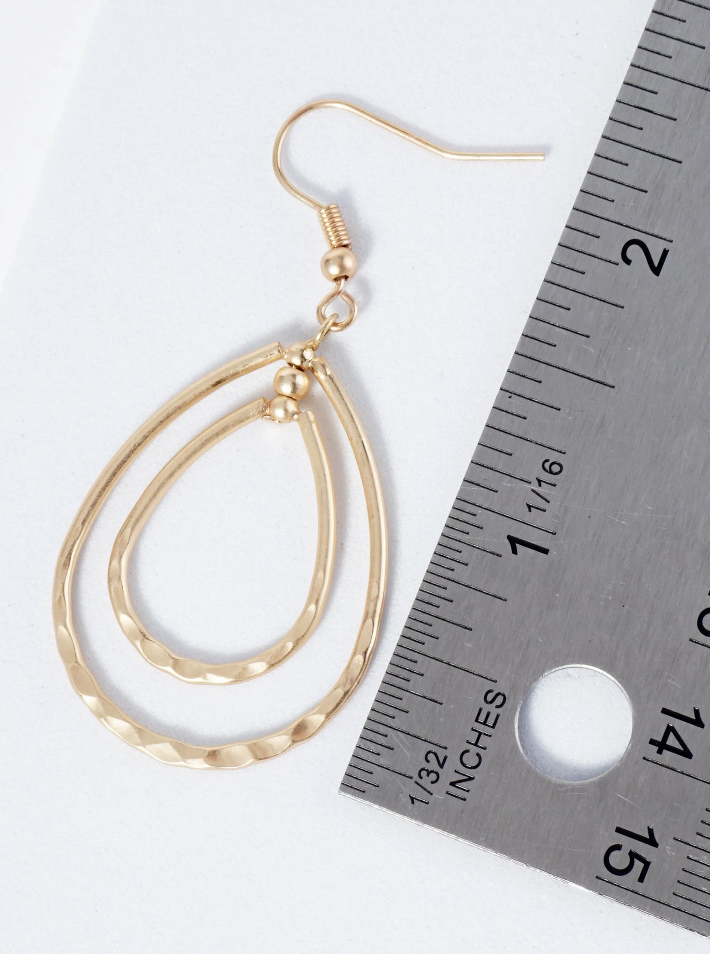 Double Teardrop Dangle Earrings With Hammered Texture In The Center