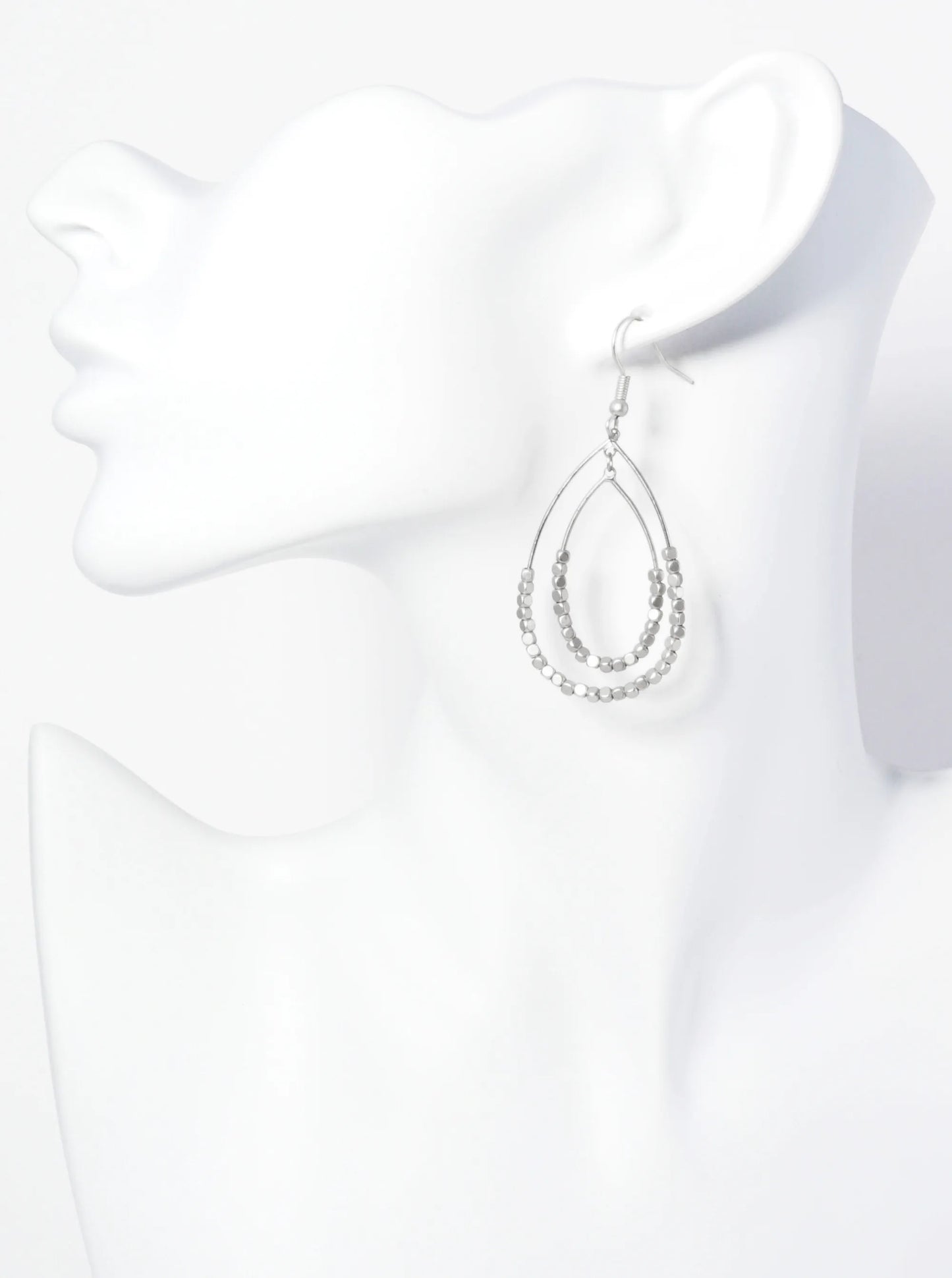 Double Teardrop Wire Earrings With Small Metallic Beads