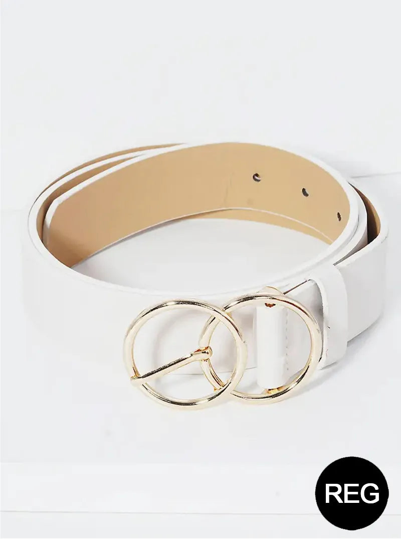 Double Circle Metal Buckle Leatherette Belt