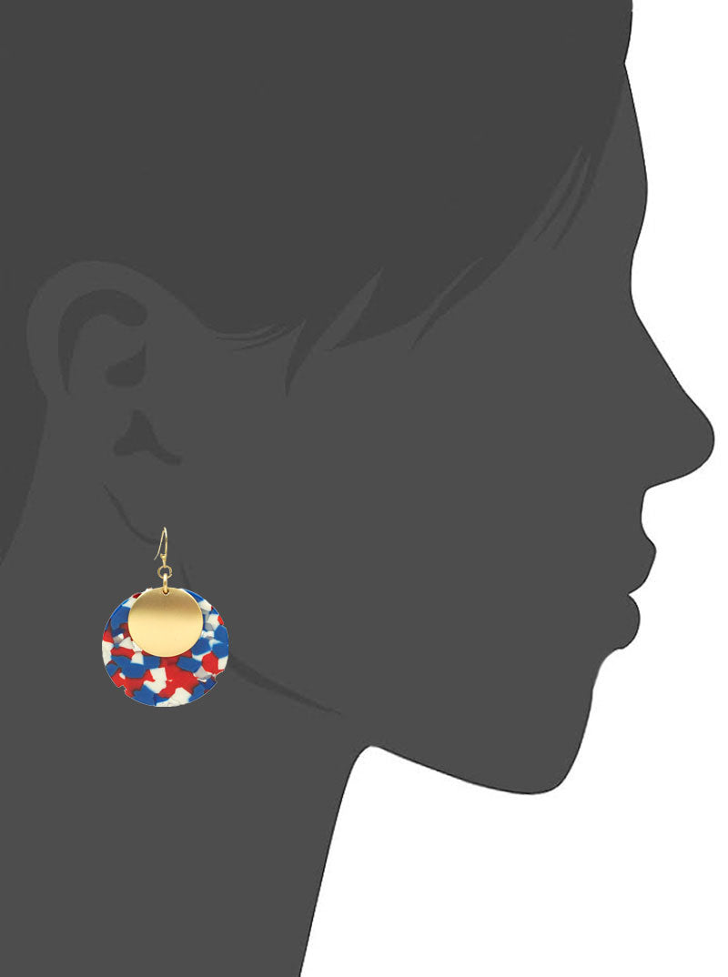 Double Curved Round USA Dangle Drop Earrings