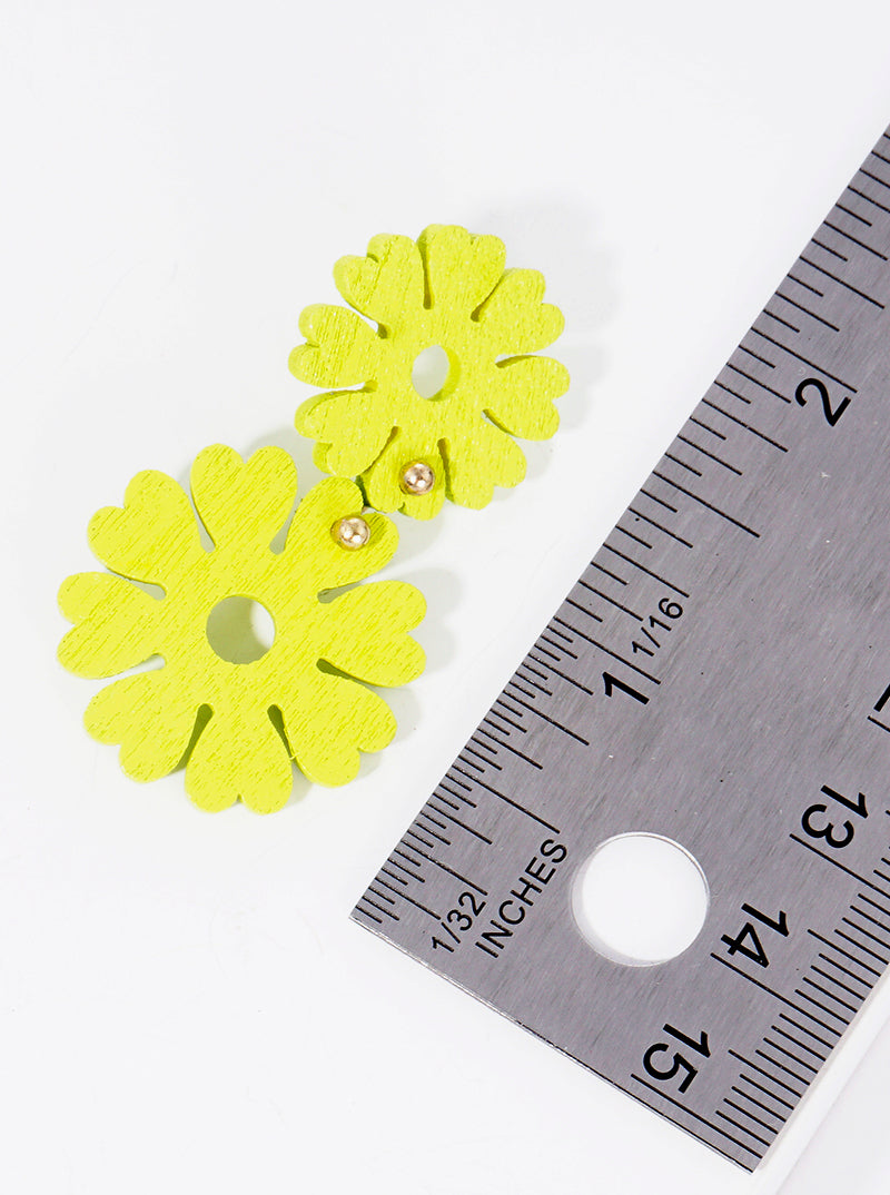 Double Wooden Flower Blooming Drop Earrings