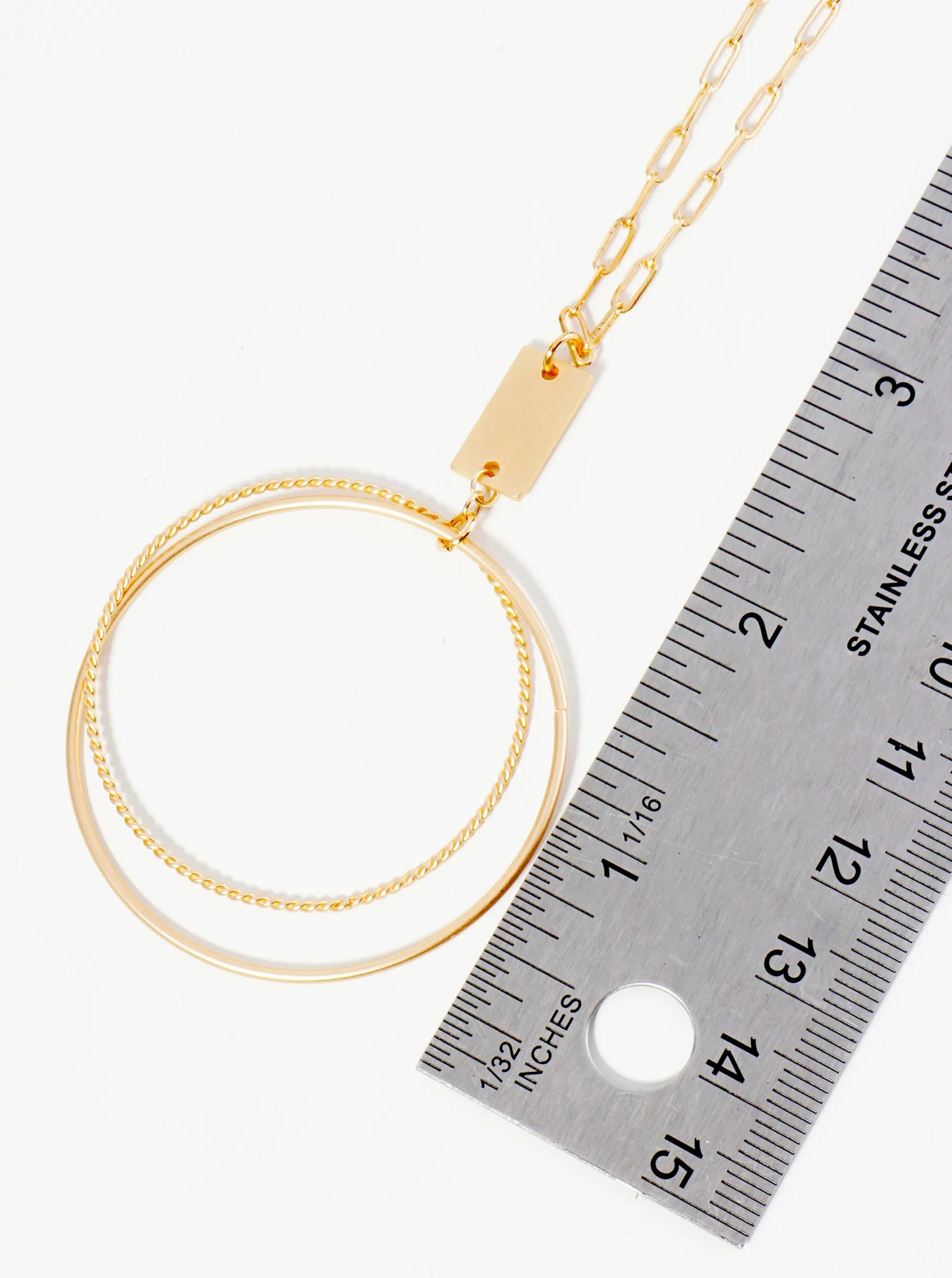 Dual Circle Textured Metal Pendant Necklace Set With Earrings