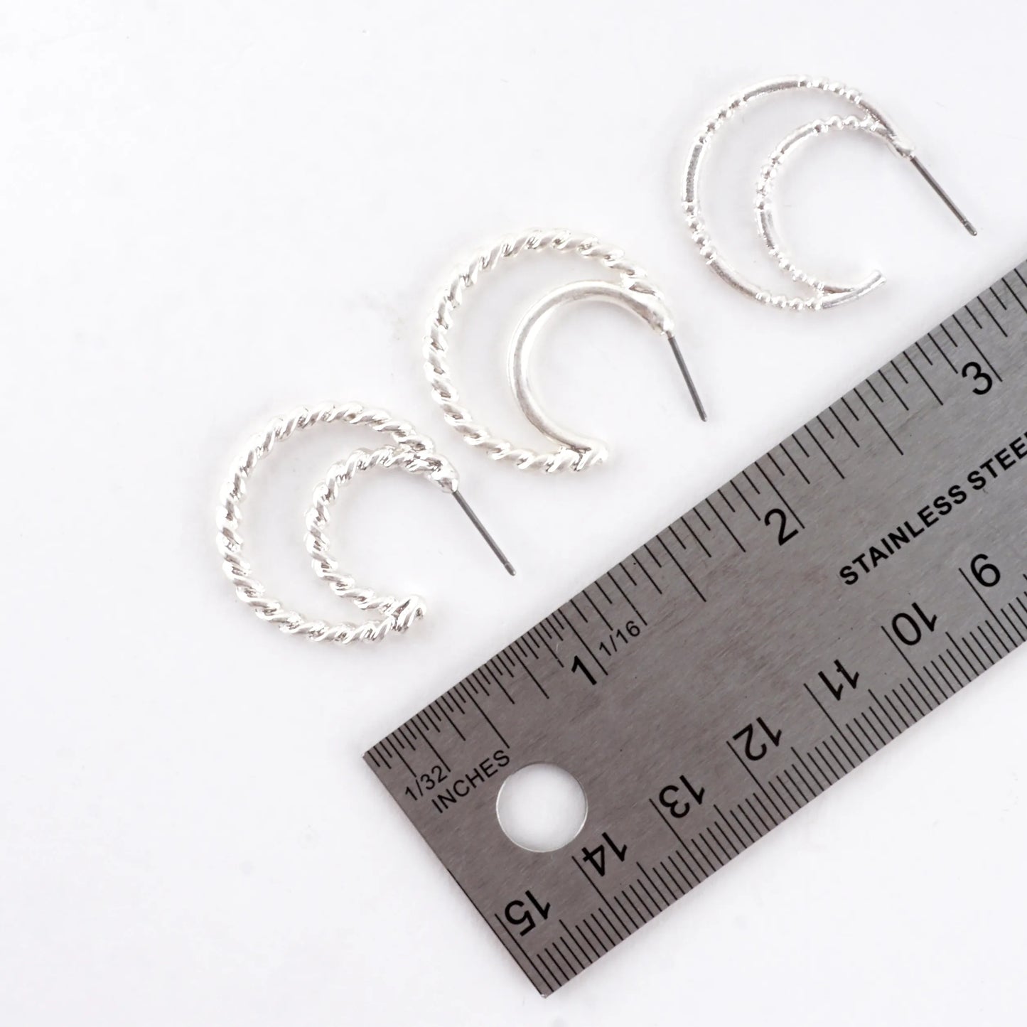 Dual Layer 3pairs Earrings Set Textured Hoop