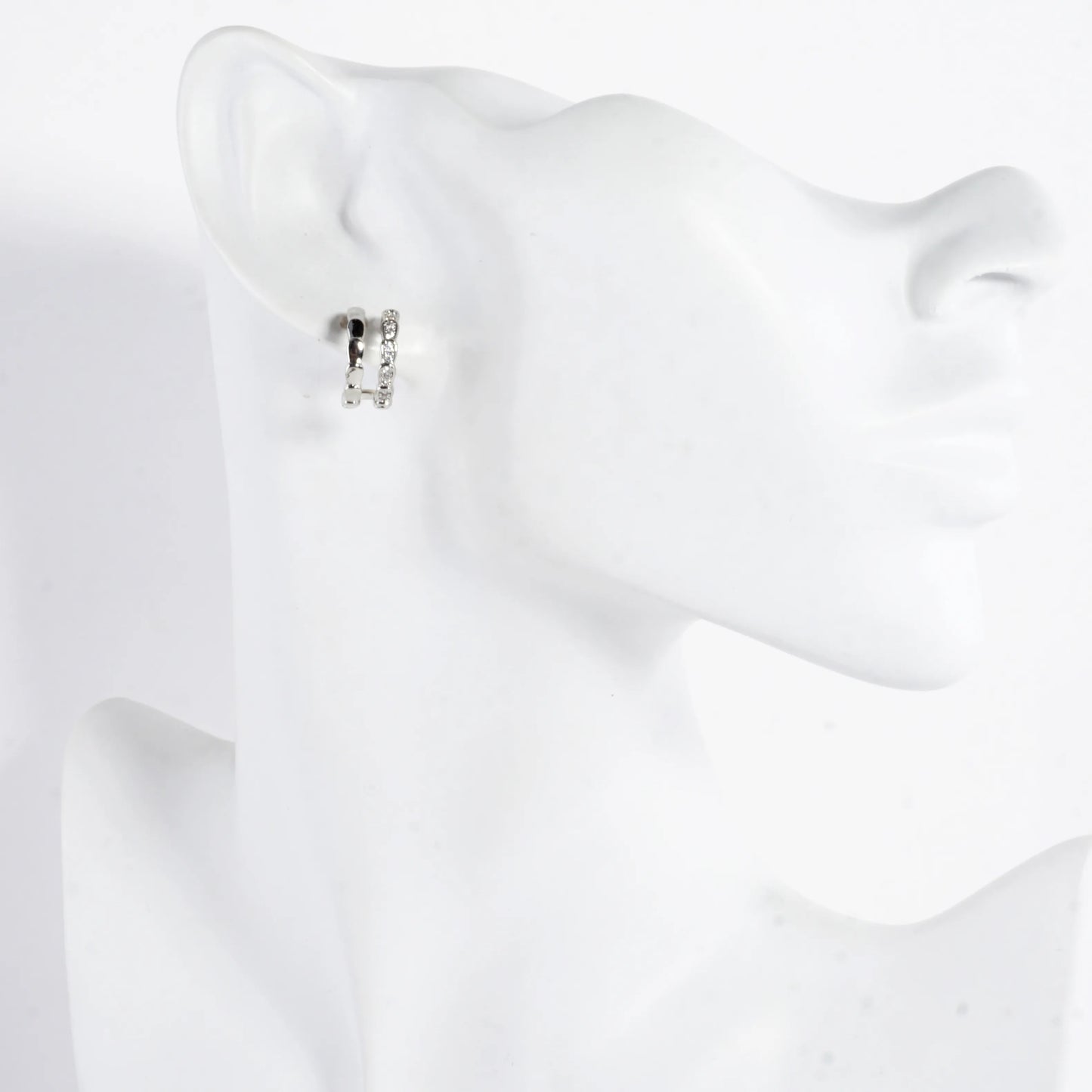 Dual Layer Pillow Link CZ Pave Brass Hoop Earrings