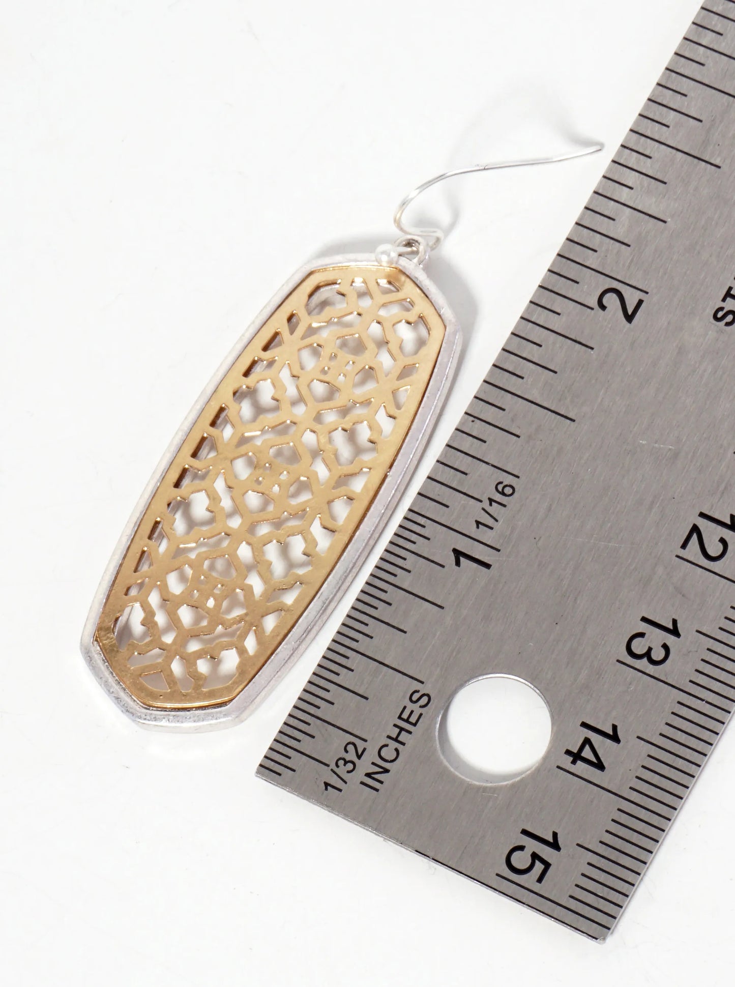 Dual-Tone Quatrefoil Filigree Hexagon Drop Dangle Earrings