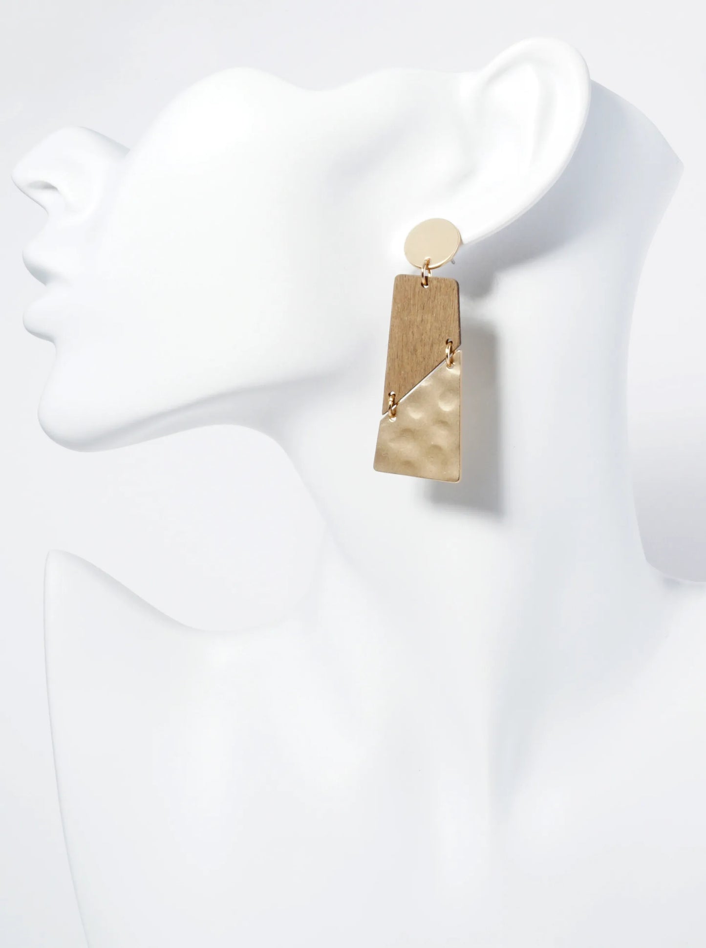 Dual-Tone Rectangular Diagonal Cut Statement Post Earrings