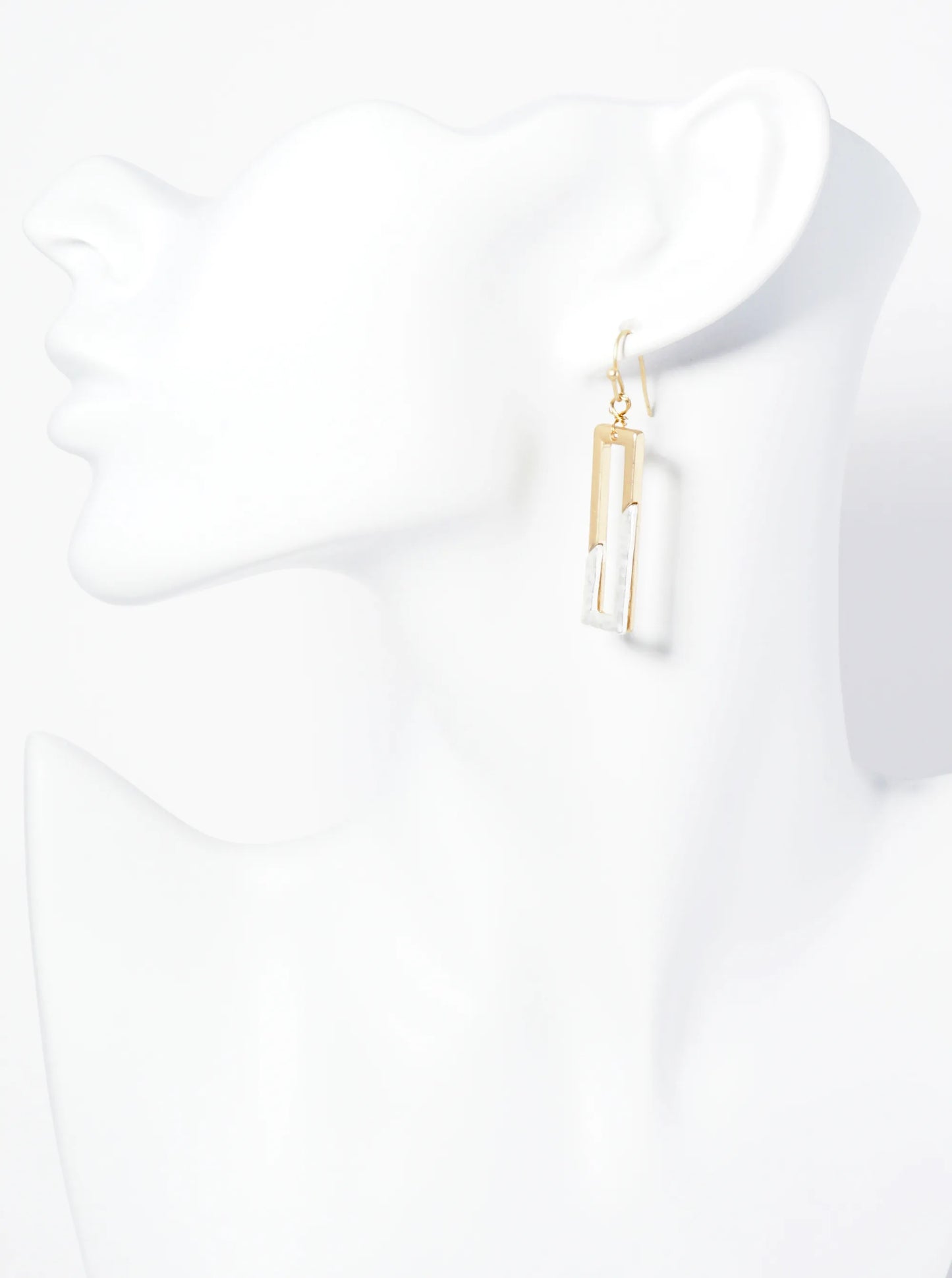 Dual-Tone Textured Rectangle Drop Earrings