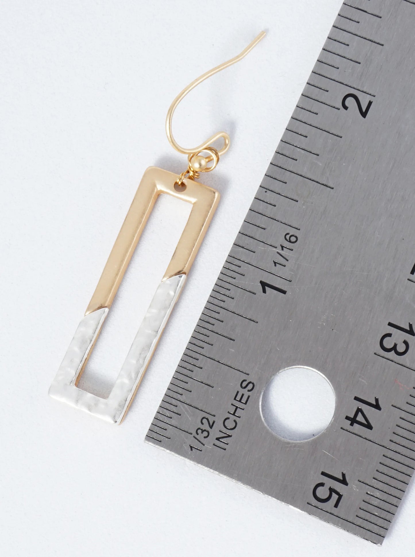 Dual-Tone Textured Rectangle Drop Earrings