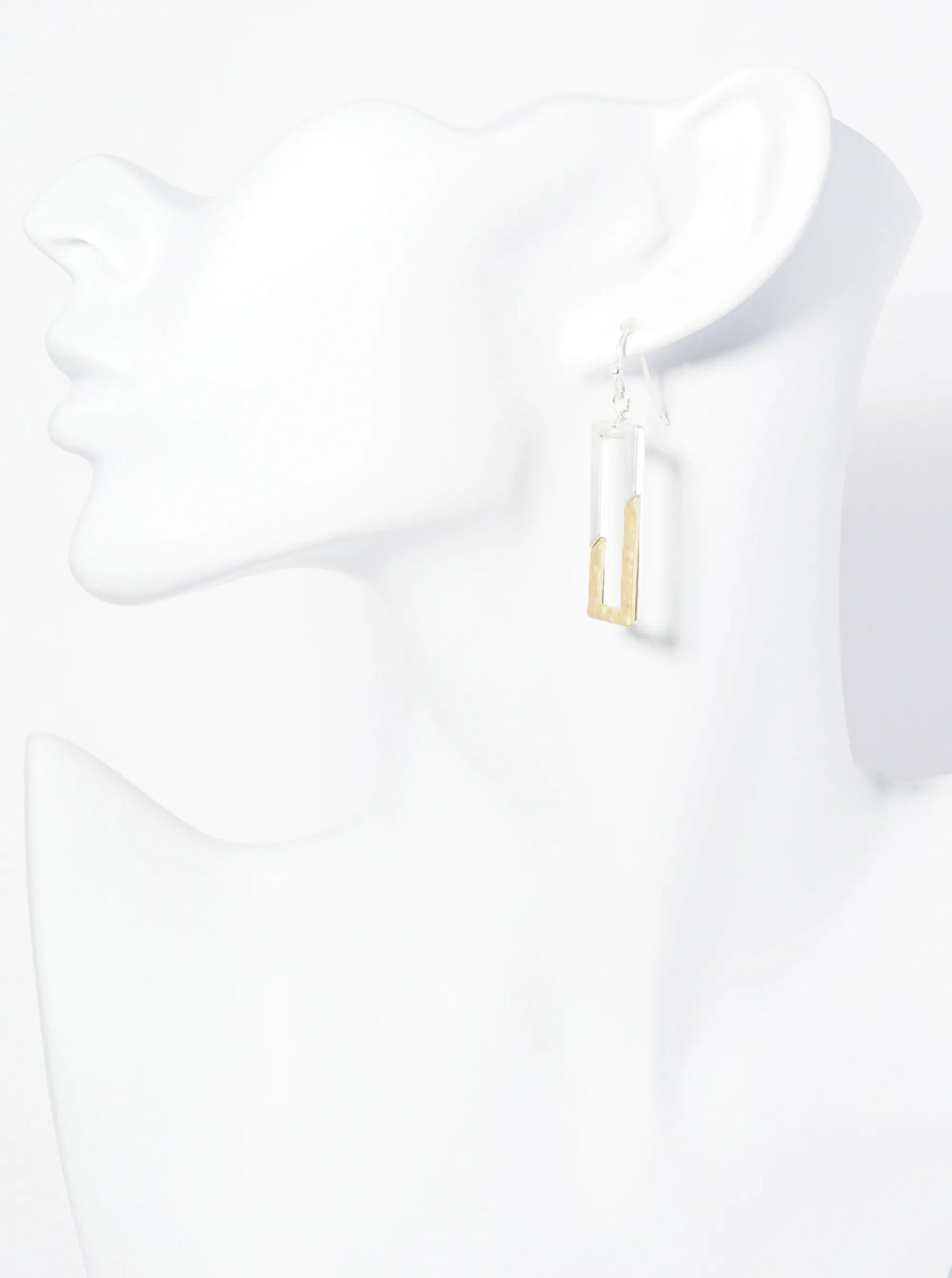 Dual-Tone Textured Rectangle Drop Earrings