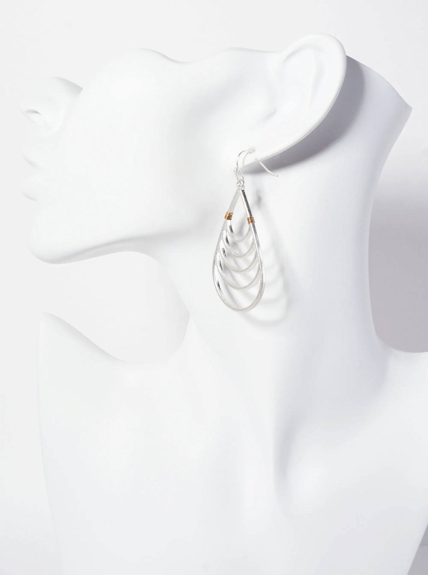 Dual-Tone Wire-Wrapped Consecutive Teardrop Design Dangle Earrings