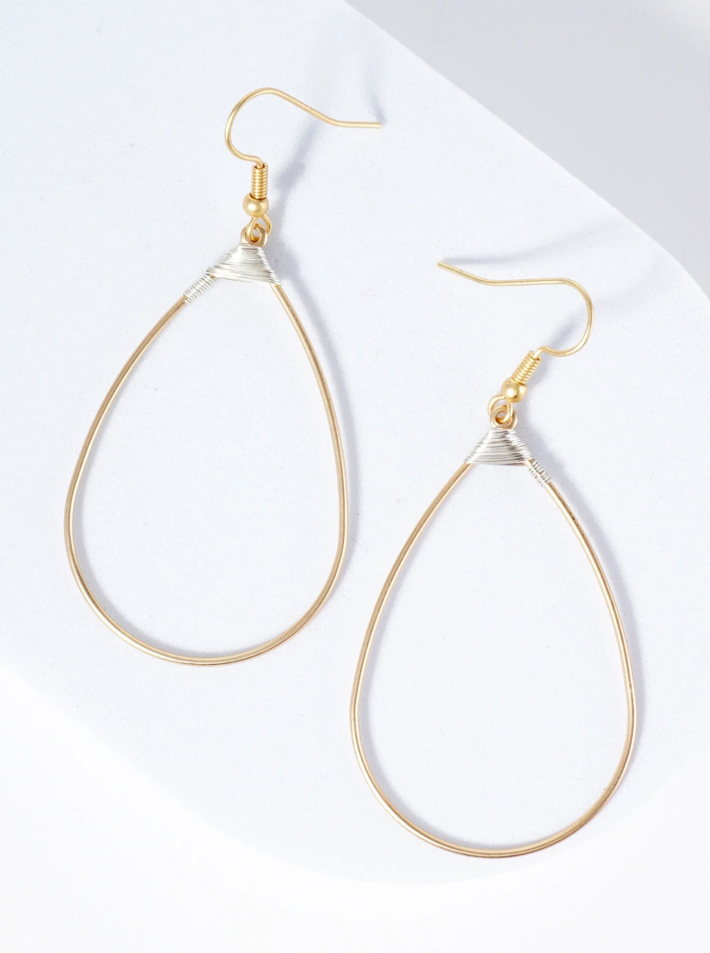 Dual-Tone Wire Wrapped Teardrop Dangle Earrings