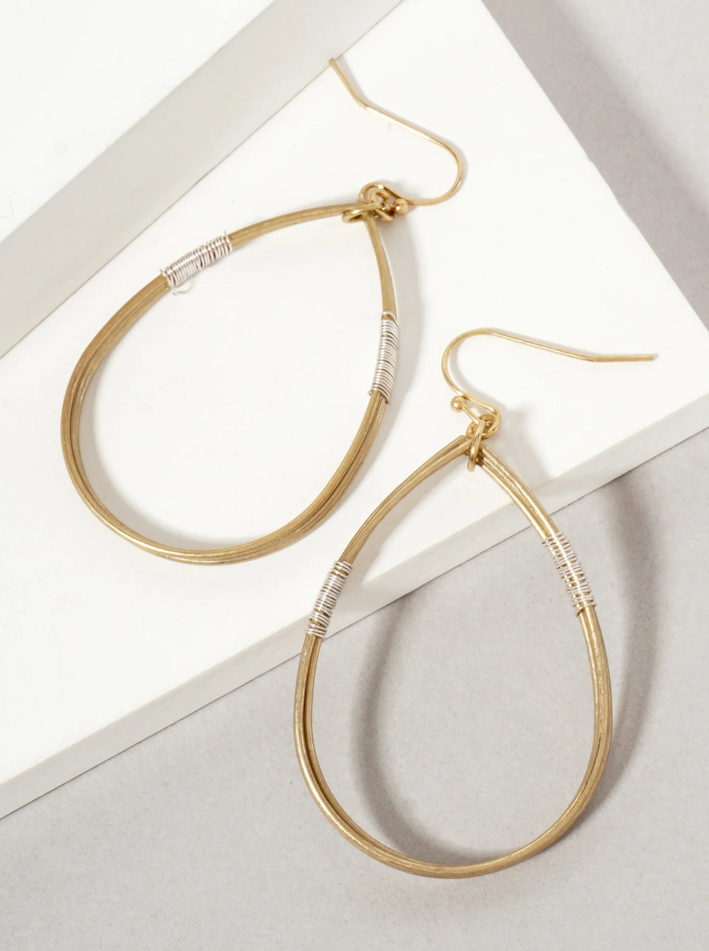 Dual-Tone Wire-Wrapped Teardrop Dangle Earrings