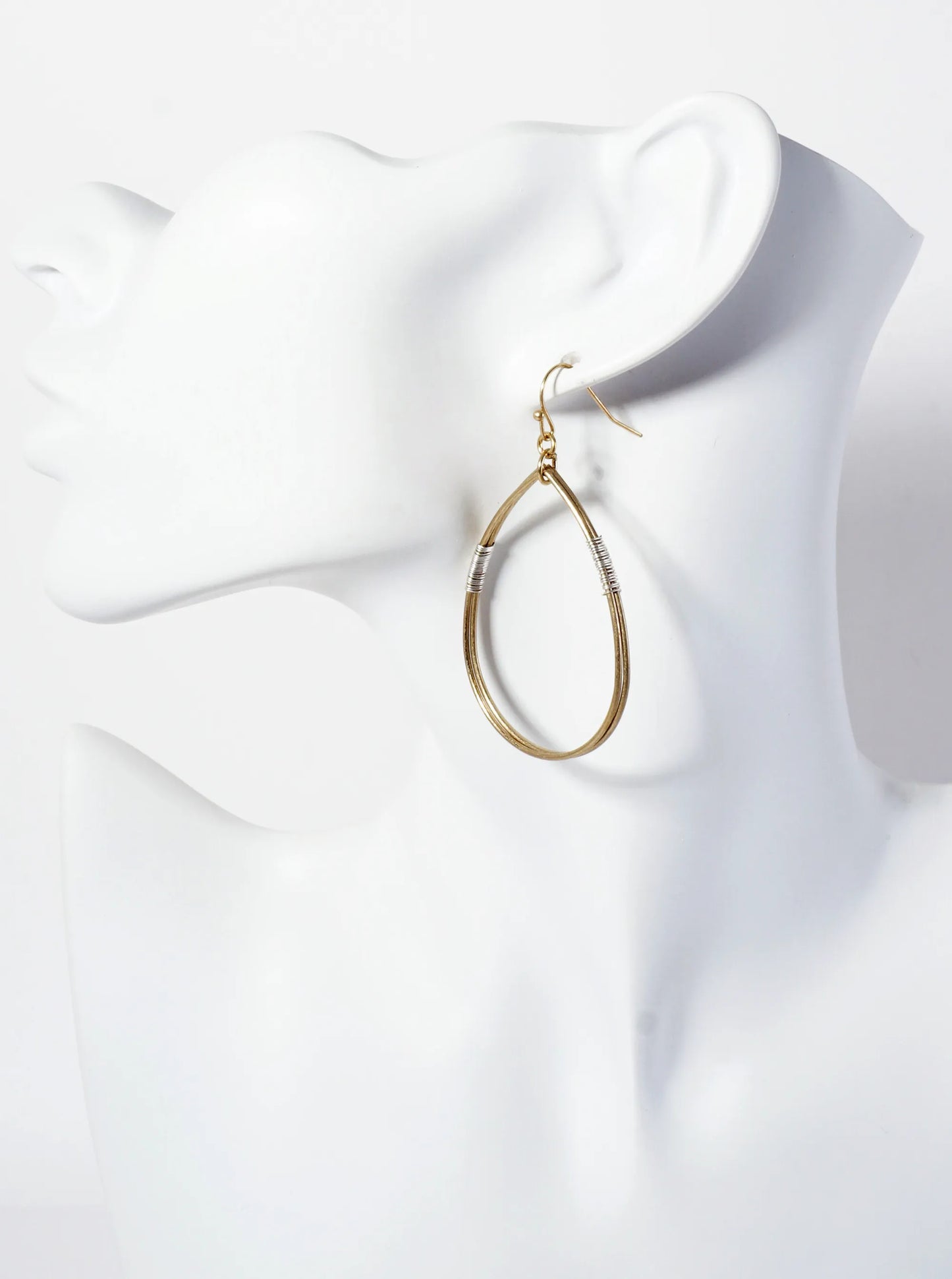 Dual-Tone Wire-Wrapped Teardrop Dangle Earrings
