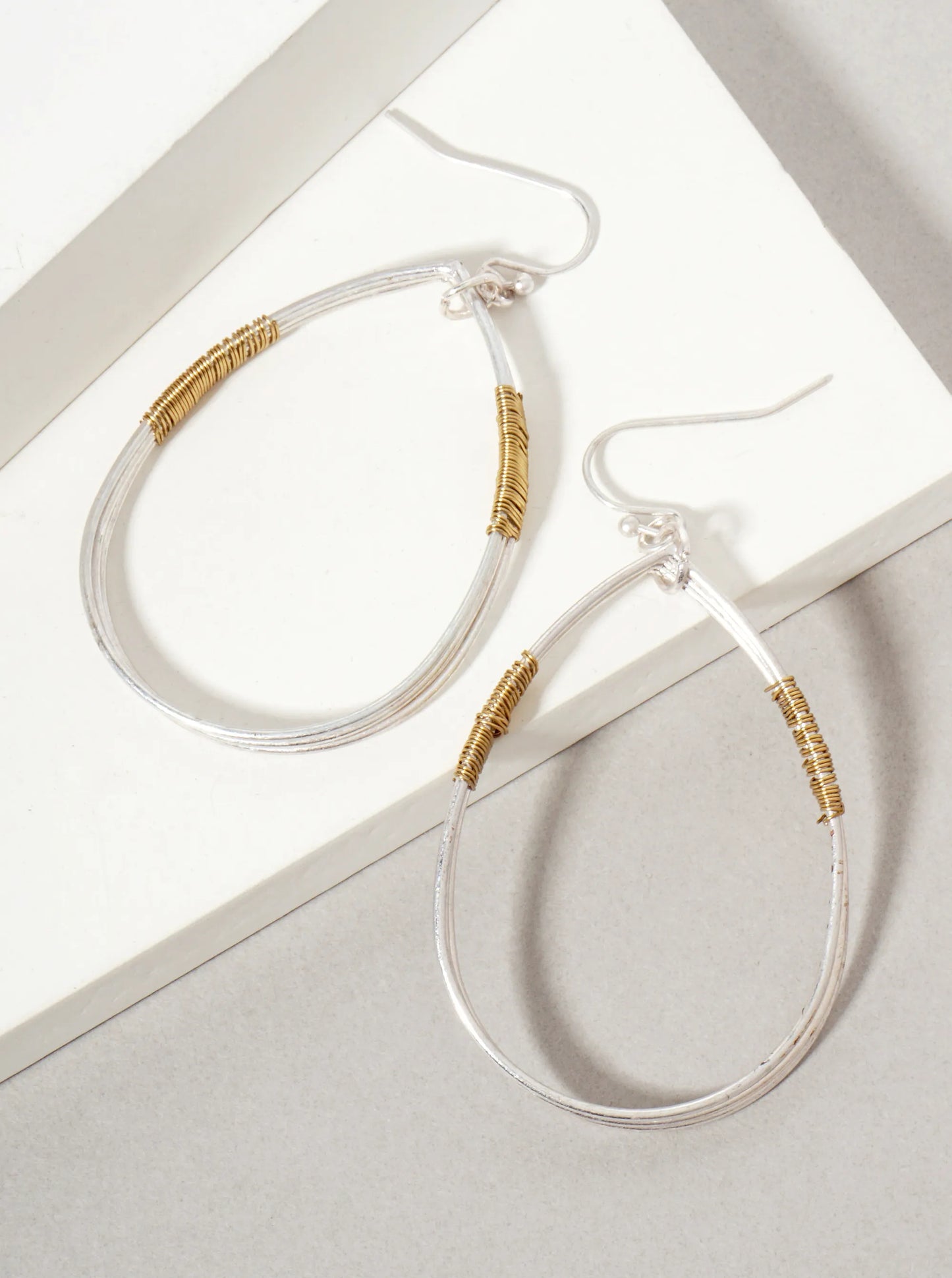 Dual-Tone Wire-Wrapped Teardrop Dangle Earrings