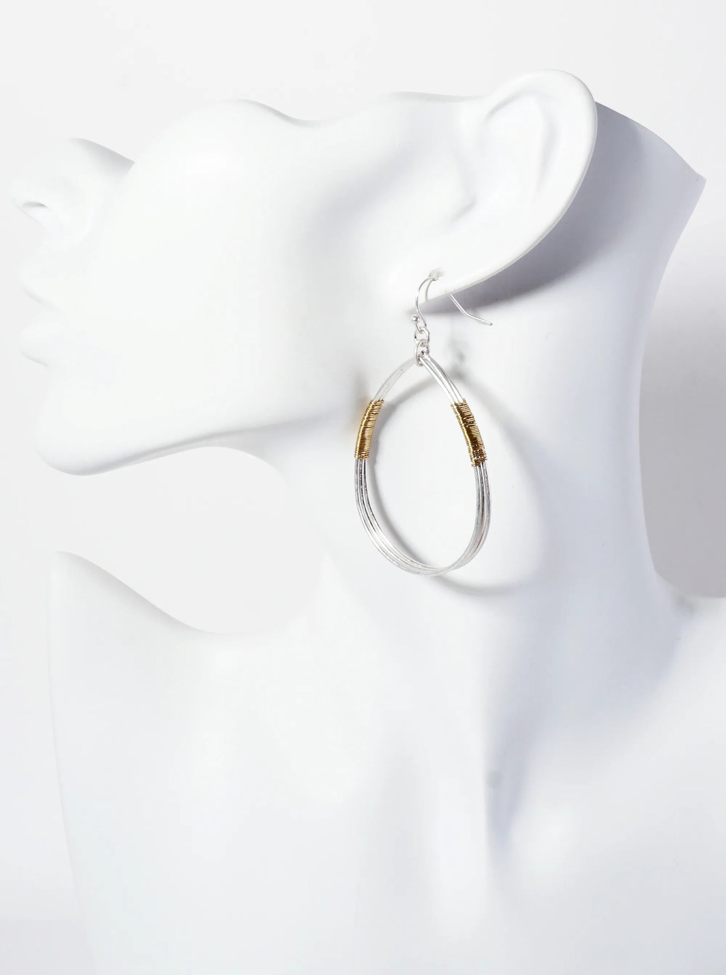 Dual-Tone Wire-Wrapped Teardrop Dangle Earrings