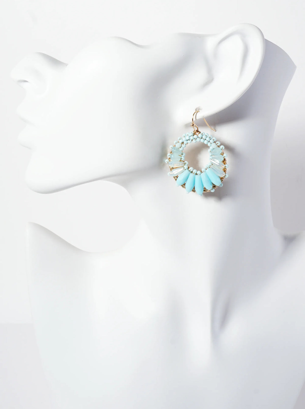 Dynamic Glass Beads Wire-Wrapped Round Dangle Earrings