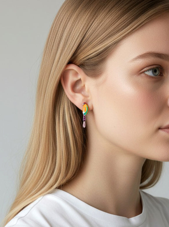 Colorful Parrot Whimsical Stud Earrings