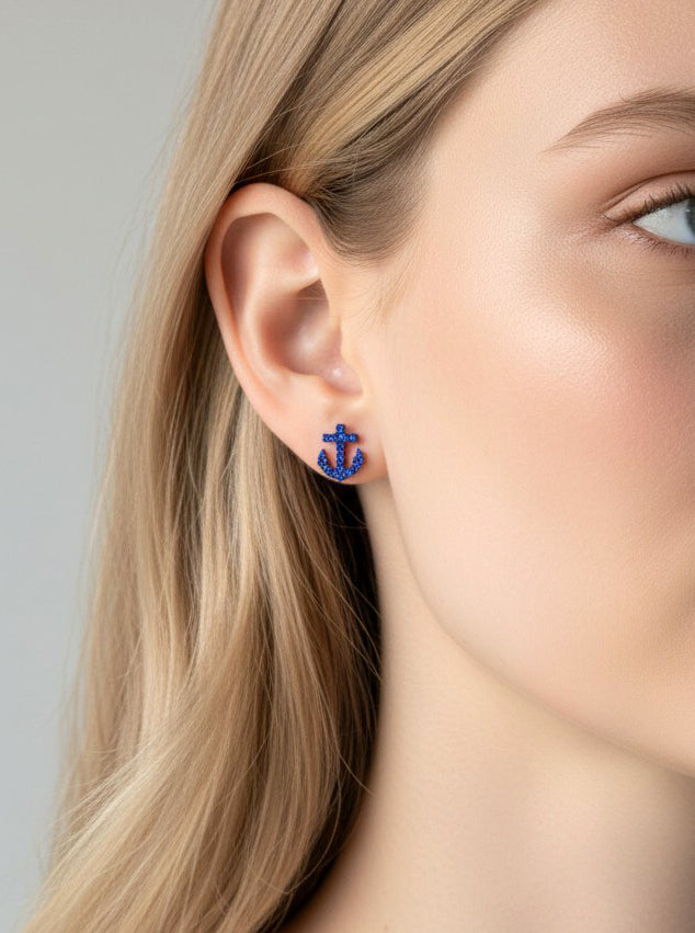 Crystal Anchor Stud Earrings