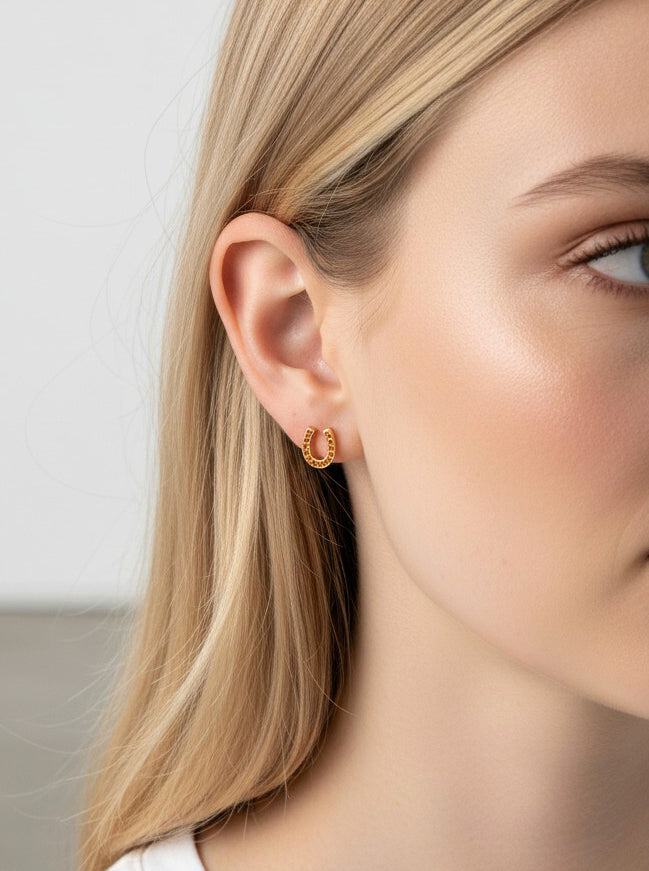 Horseshoe Crystal Pave Stud Earrings