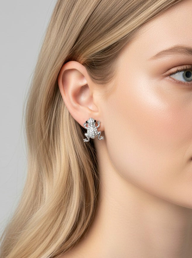 Crystal Frog Pave Stud Earrings