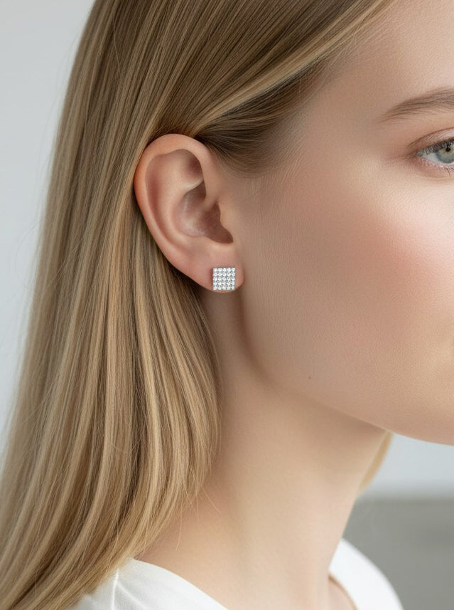 Square Pavé Crystal Stud Earrings
